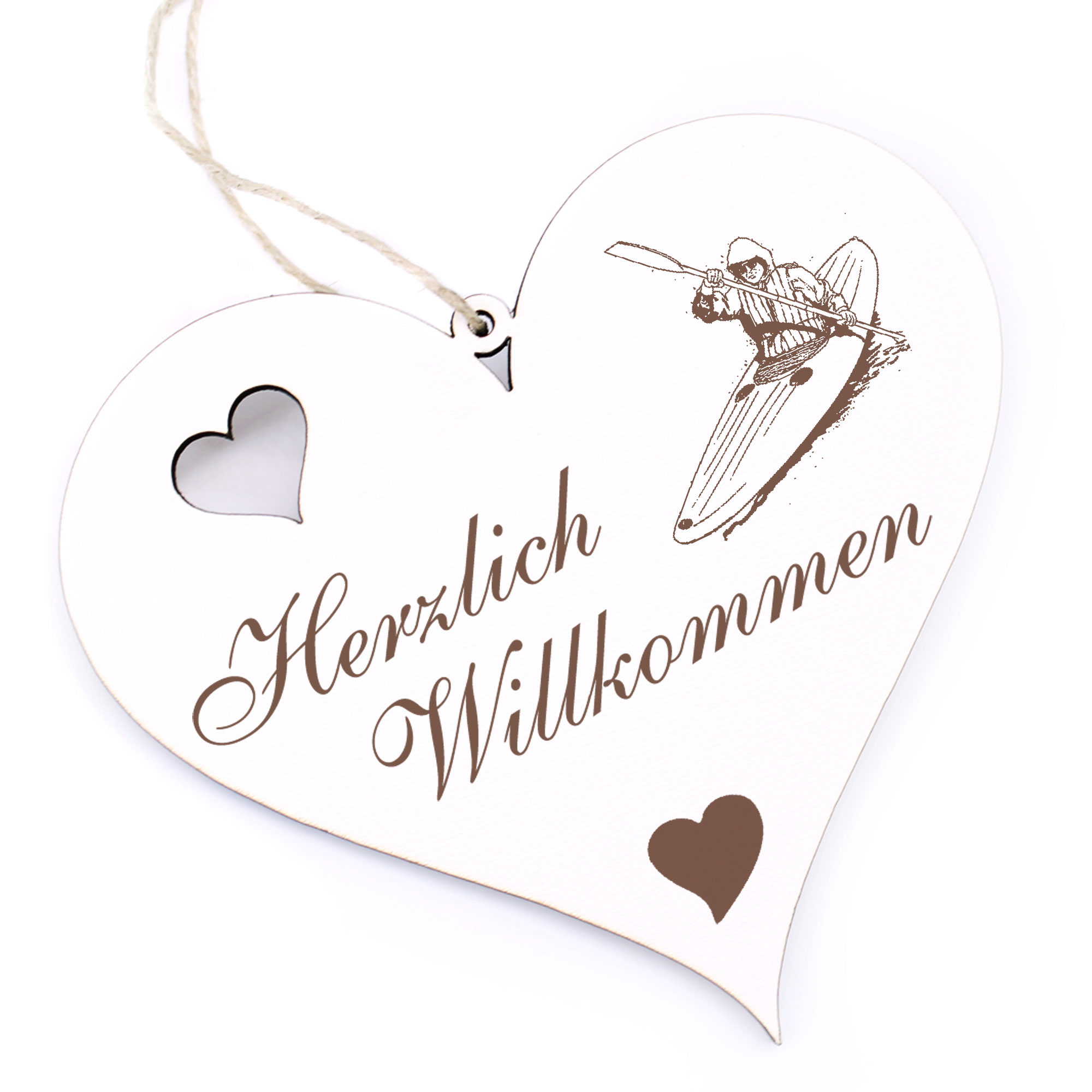 Herzlich Willkommen Schild - Kanu - Deko Herz Holz