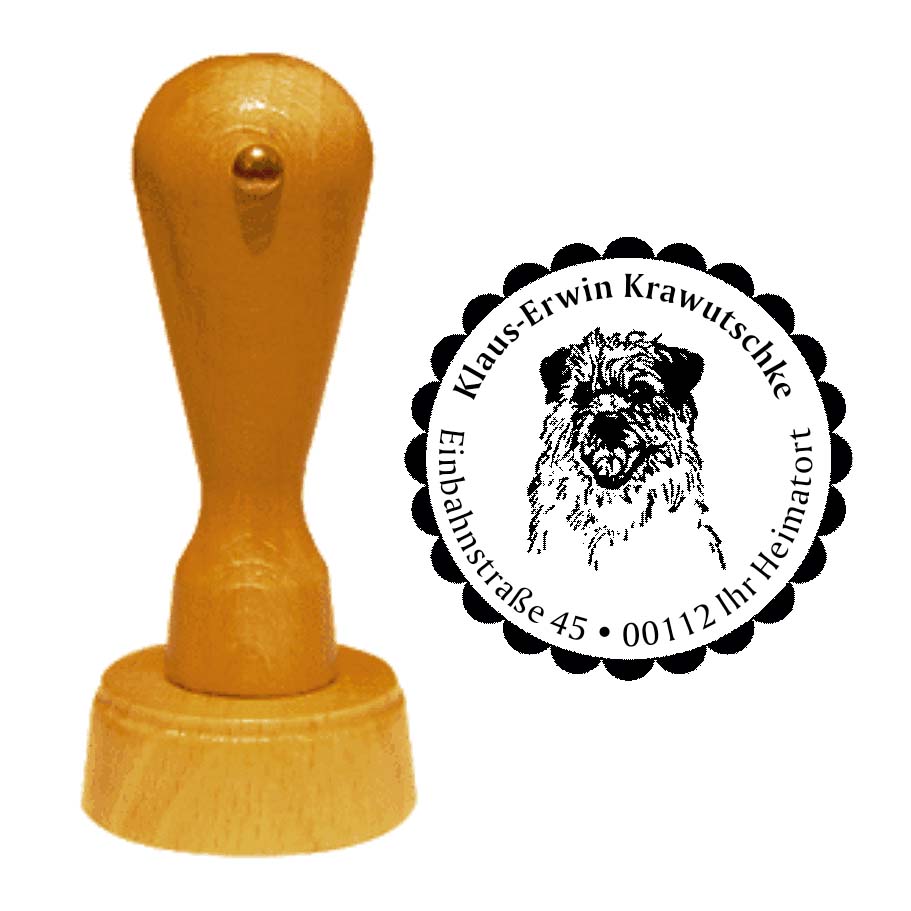 Adressstempel Border Terrier -  Holzstempel personalisiert mit Adresse - Ø 40 mm