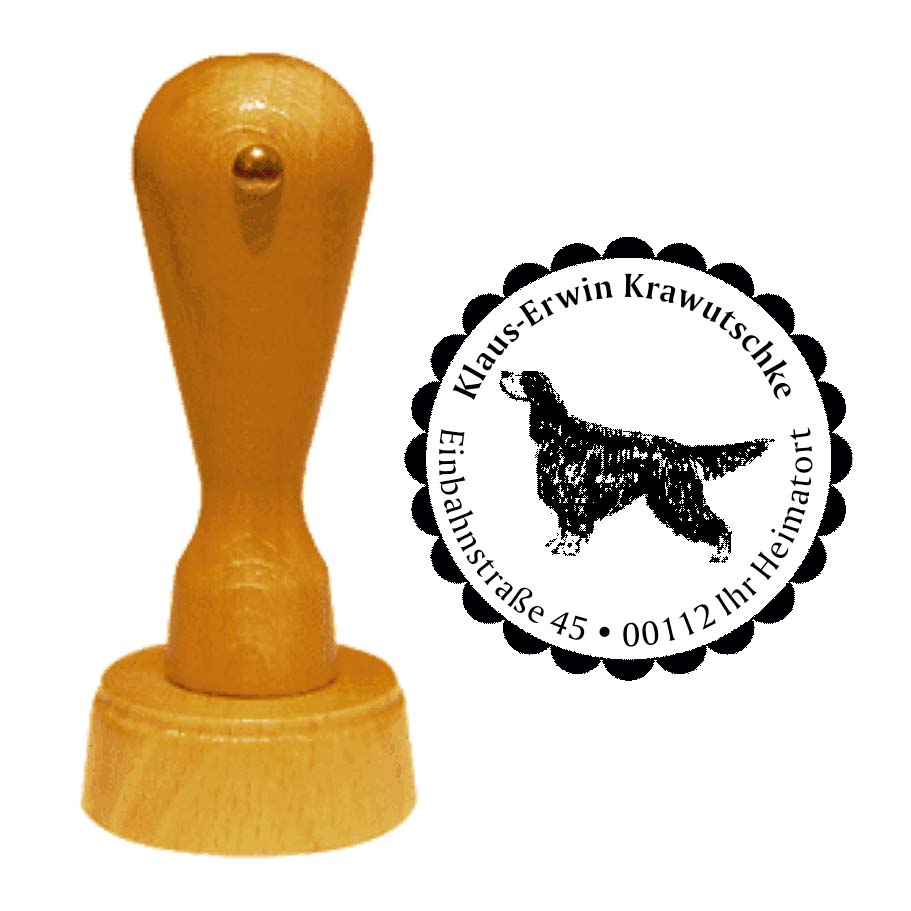 Adressstempel Gordon Setter -  Holzstempel personalisiert mit Adresse - Ø 40 mm