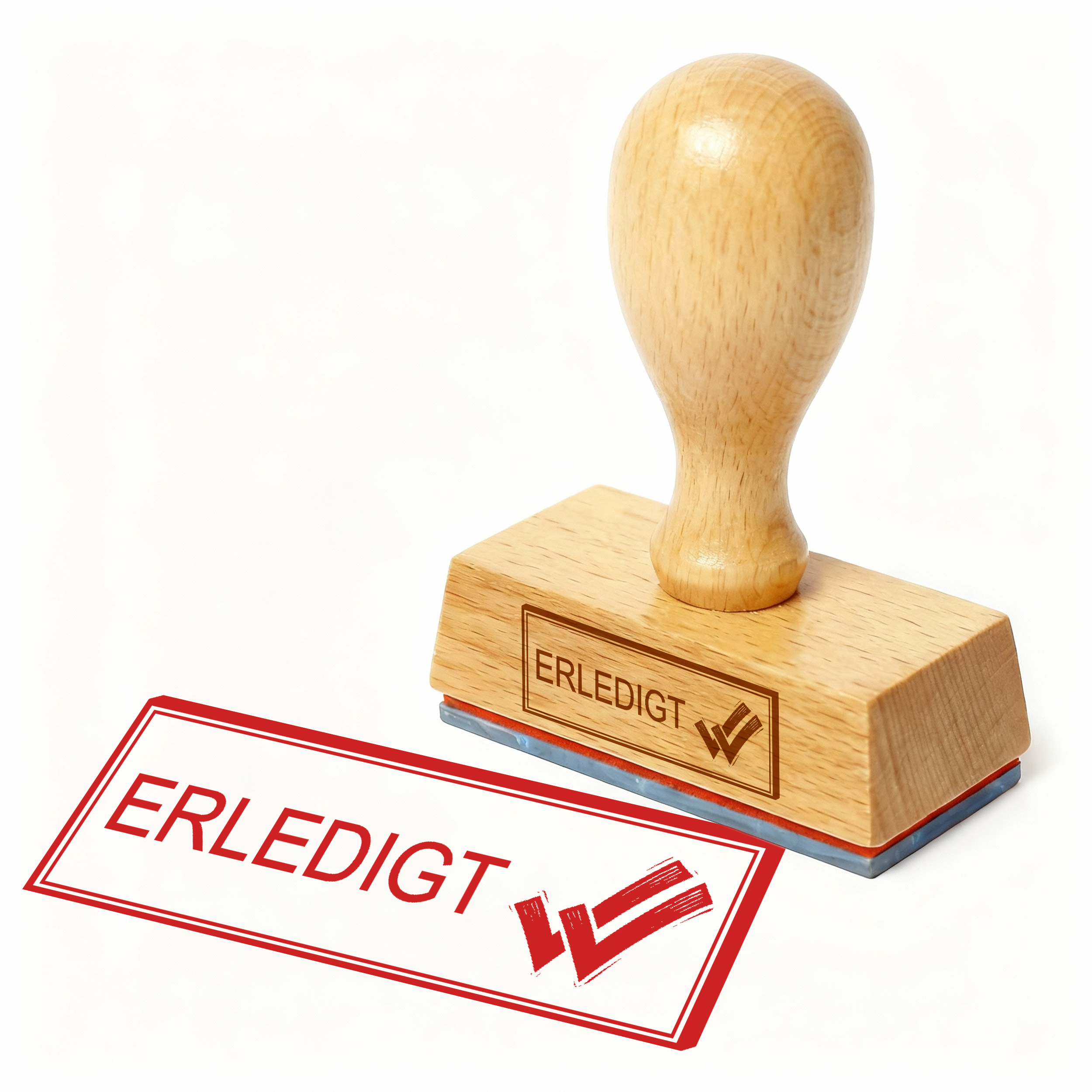 Bürostempel ERLEDIGT Doppel-Haken Stempel – Holzstempel 48x18 mm für Dokumente - abgeschlossen, fertig, abgearbeitet