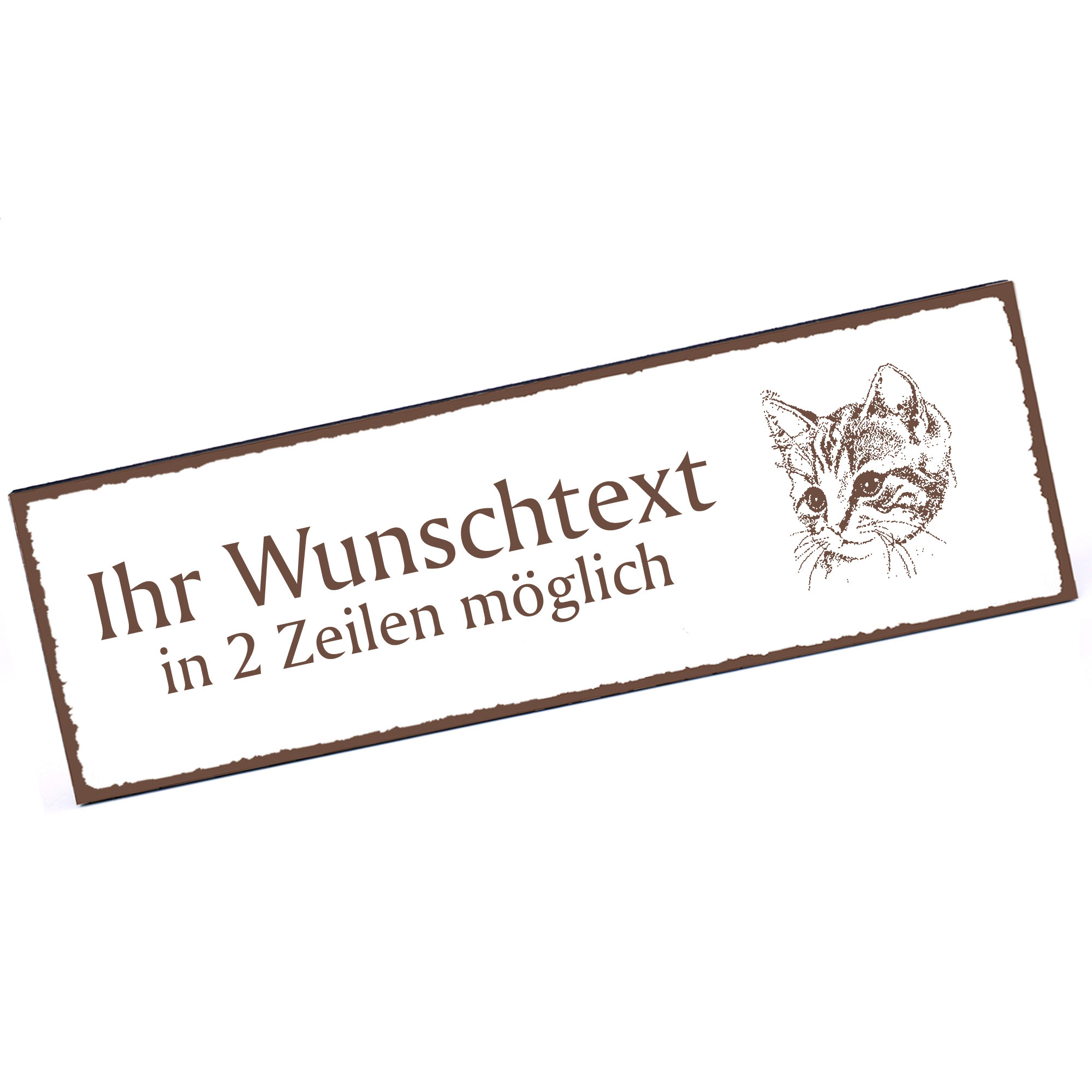 Türschild Hauskatze Kopf  Namensschild personalisiert mit Gravur - 150mm x 50mm - selbstklebend