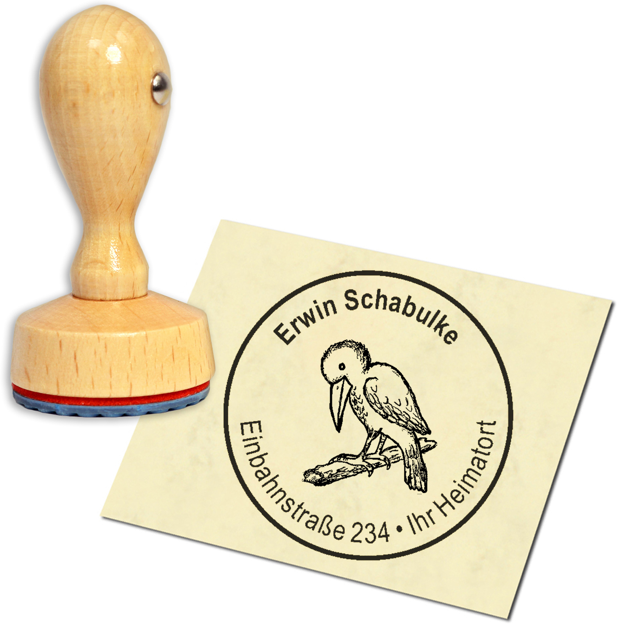 Stempel Adressstempel Holzstempel - niedlicher Rabe - rund 40mm