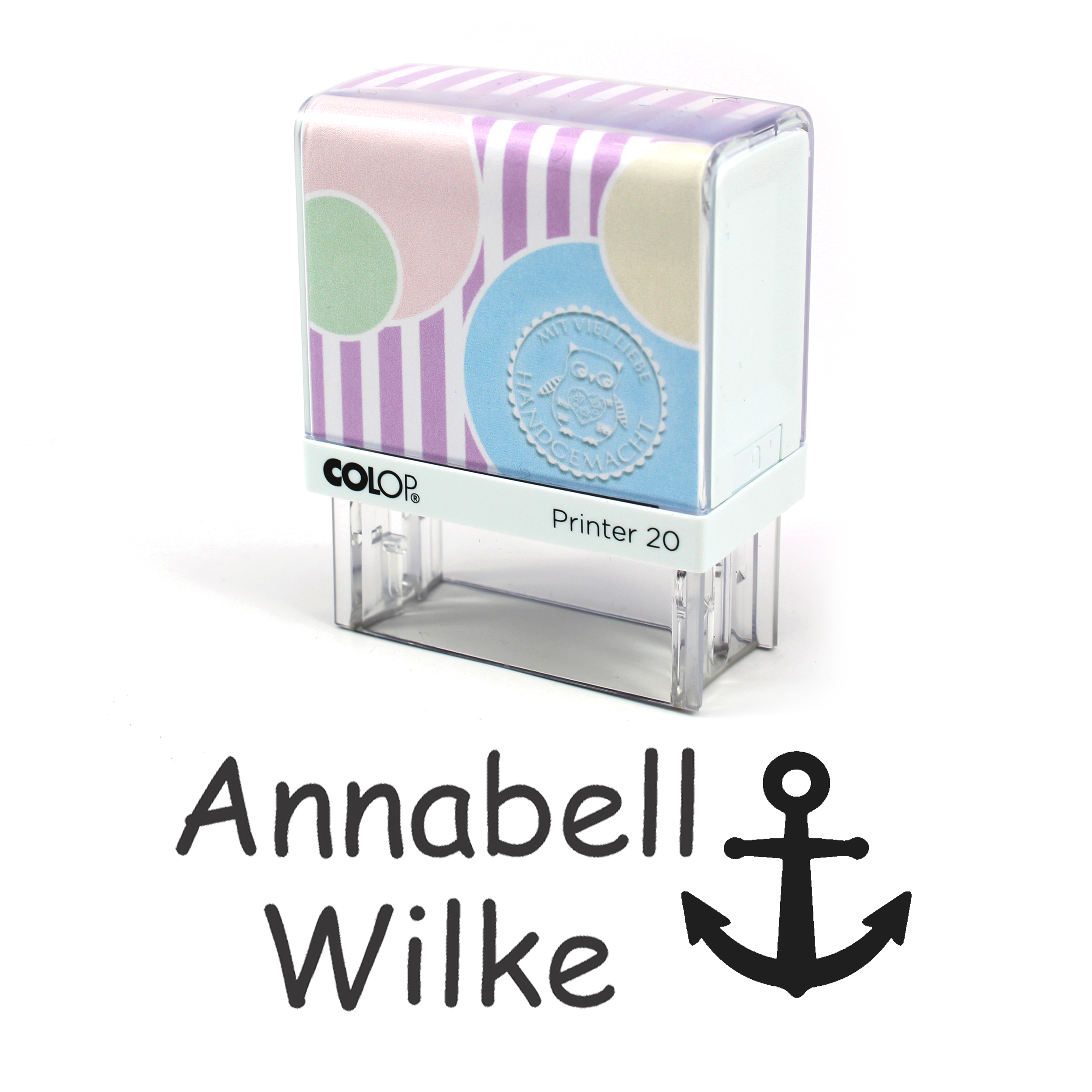 Textilstempel Anker - personalisierter Automatikstempel mit Namen - für Textilien Kleidung 38x14mm
