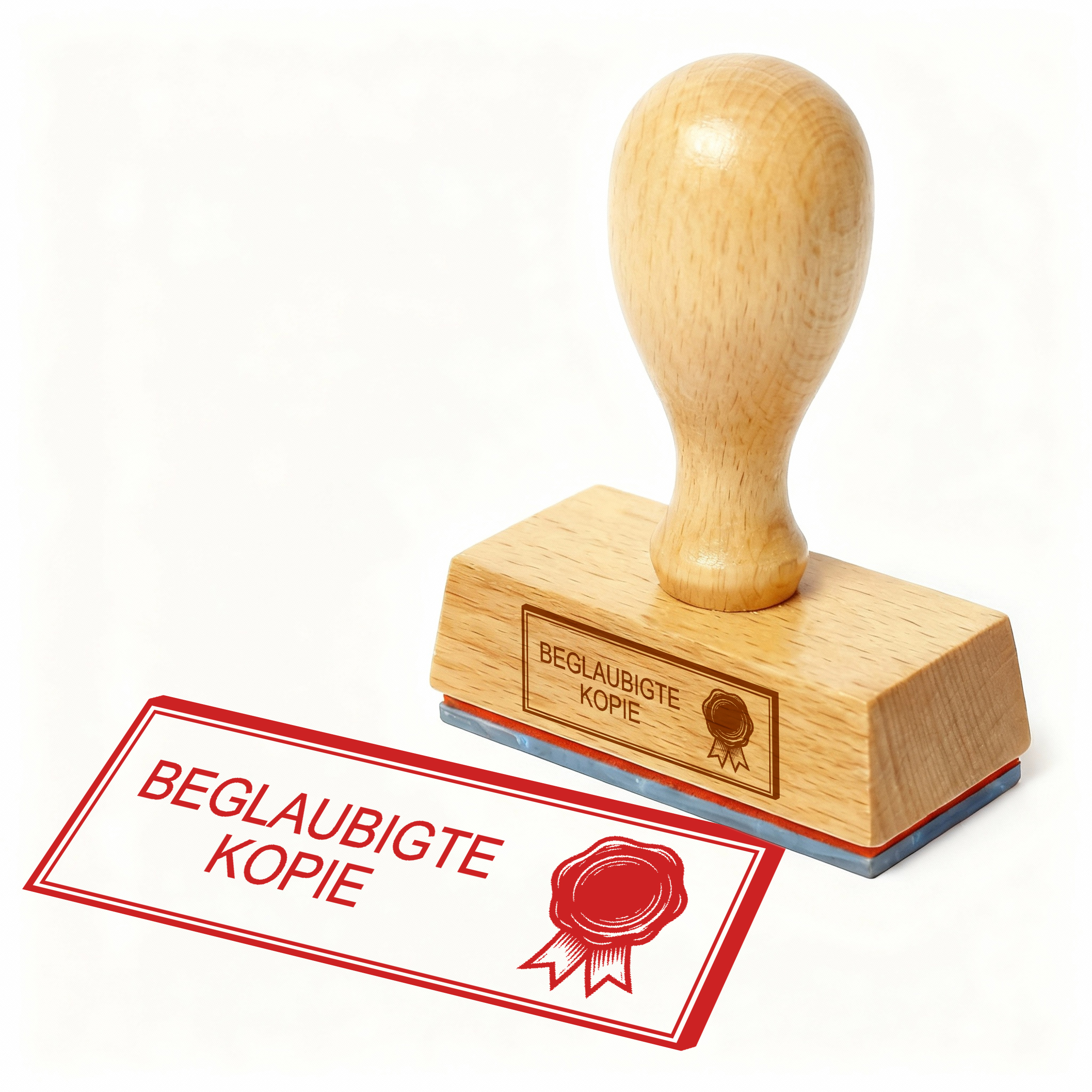 Bürostempel BEGLAUBIGTE KOPIE Wachssiegel Stempel – Holzstempel 48x18 mm für Dokumente - Beglaubigung, offiziell, Abschrift