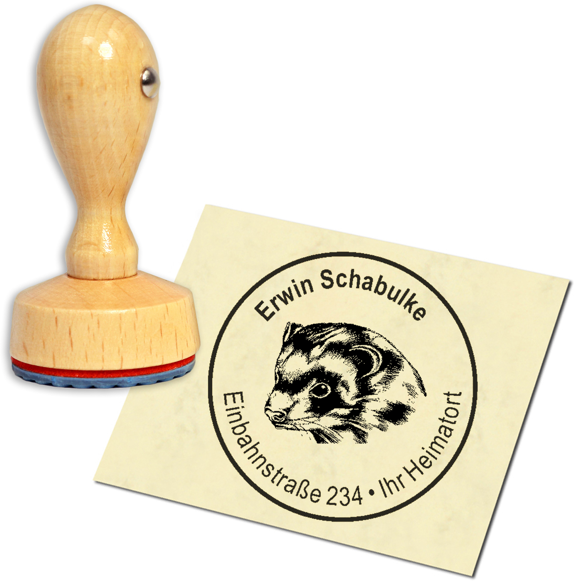 Stempel Adressstempel Holzstempel - Frettchen - rund 40mm