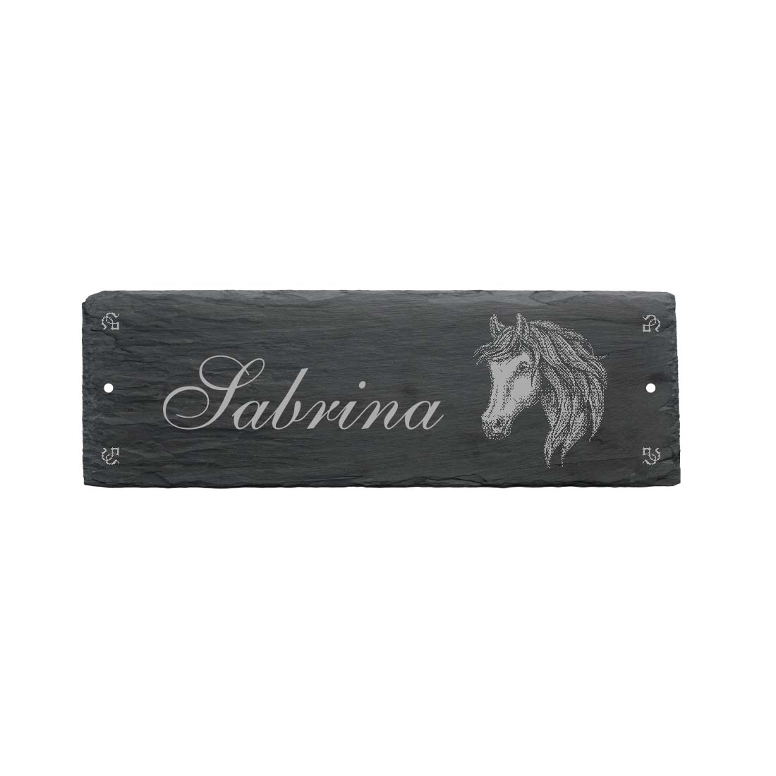 Pferdebox Schild ANDALUSIER + NAME ca. 22 x 8 cm - aus Schiefer Stalltafel