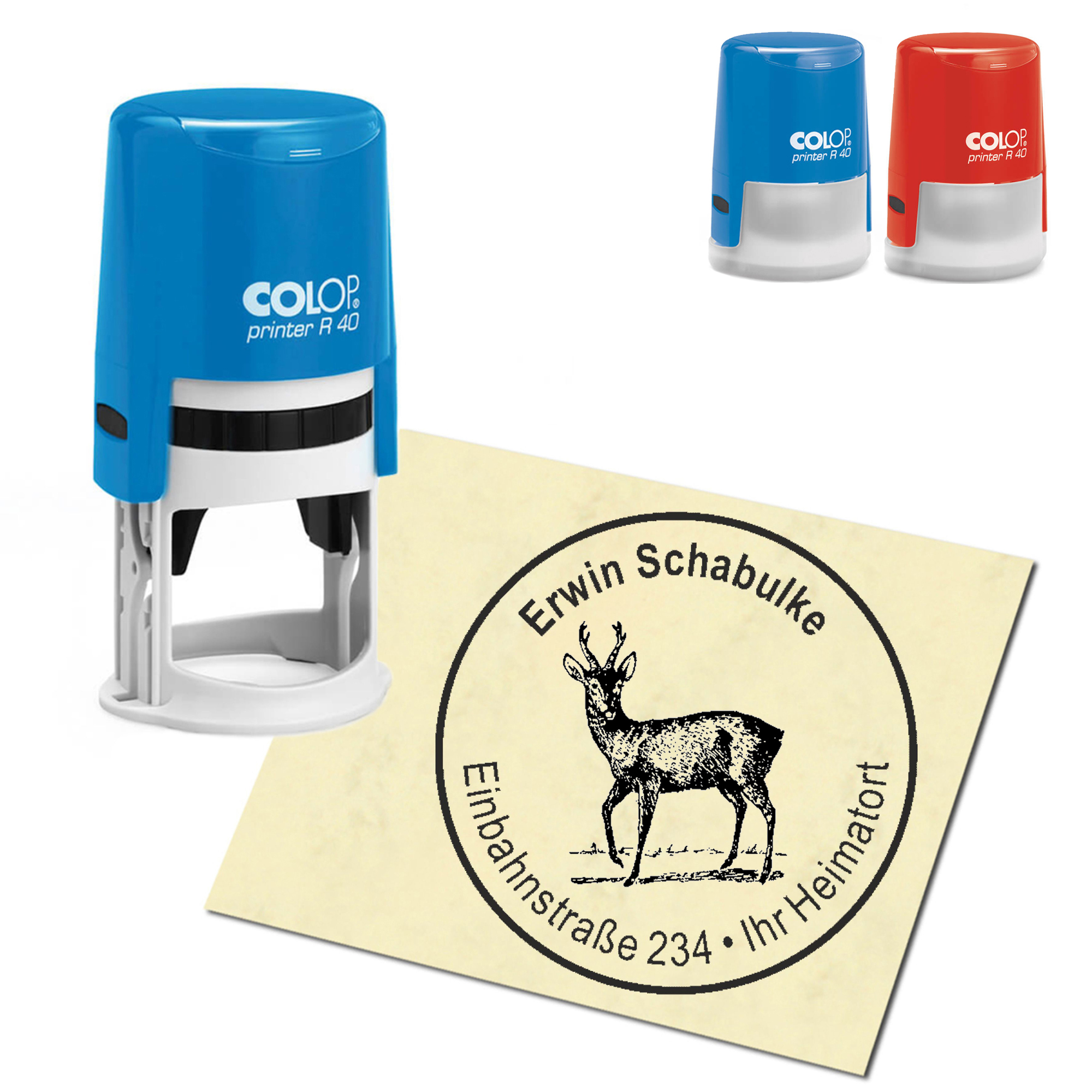 Stempel Adressstempel personalisiert - Rehbock - rund &empty; 40mm
