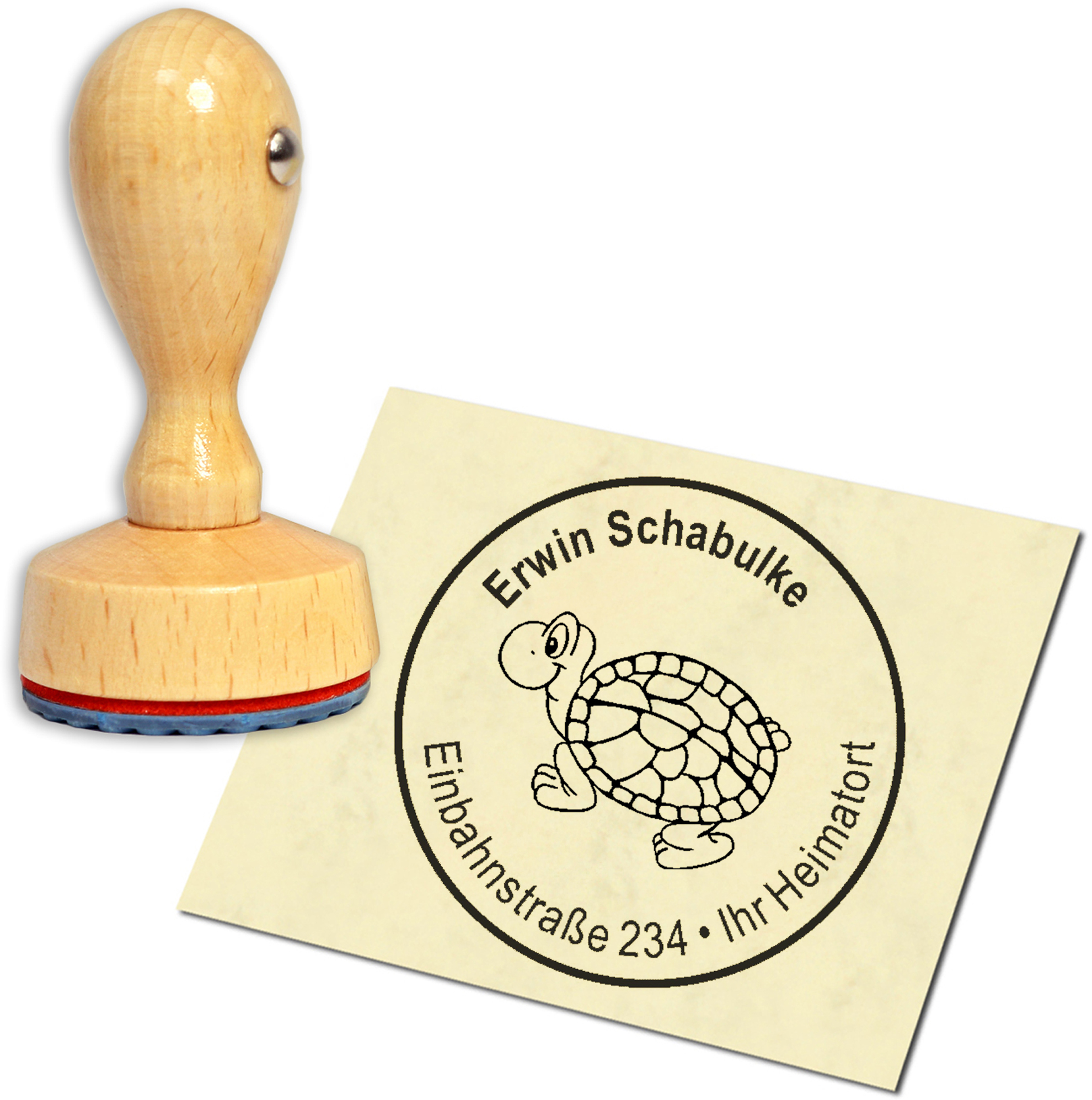 Stempel Adressstempel Holzstempel - lachende Schildkröte - rund 40mm