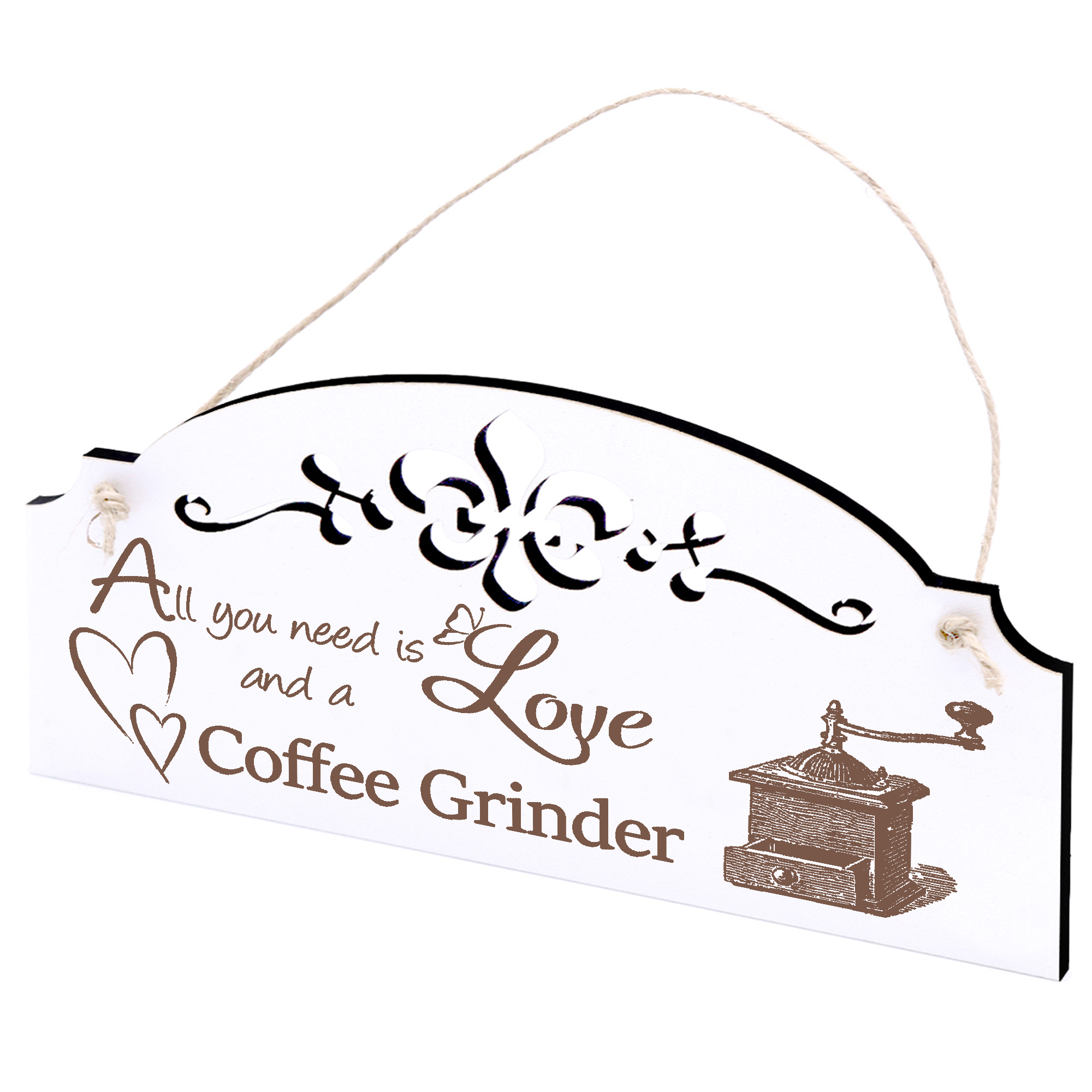Schild Kurbel Kaffeemühle Deko 20x10cm - All you need is Love and a Coffee Grinder - Holz