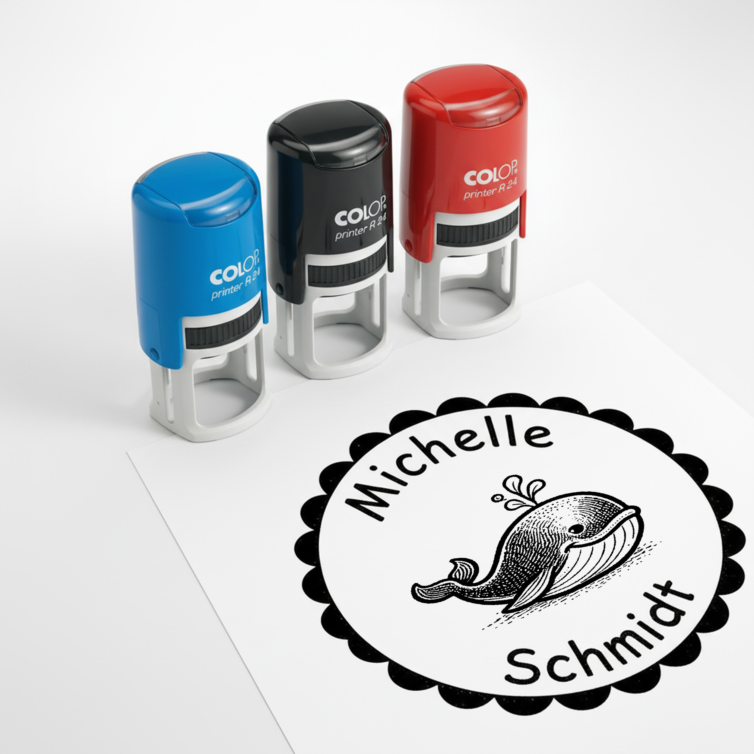 Kinder Namensstempel Wal personalisiert – 24mm – Namensstempel für Schule & Grundschule – Geschenk Schulanfang Einschulung