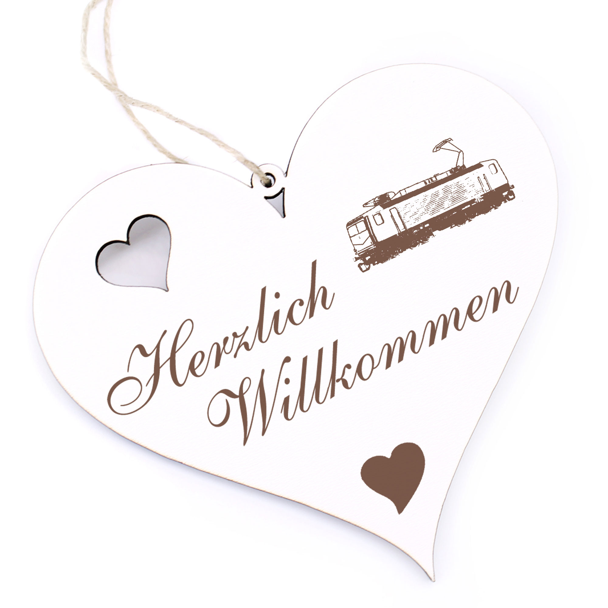 Herzlich Willkommen Schild - Lok - Deko Herz Holz