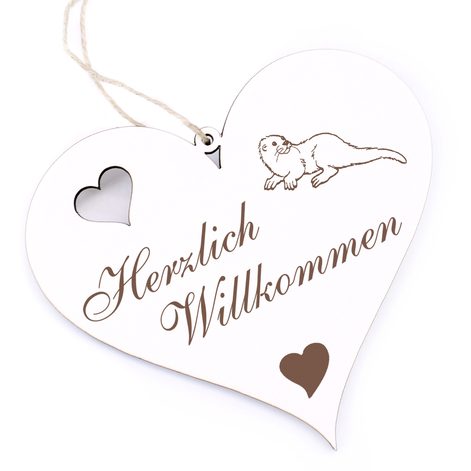 Herzlich Willkommen Schild - Otter - Deko Herz Holz