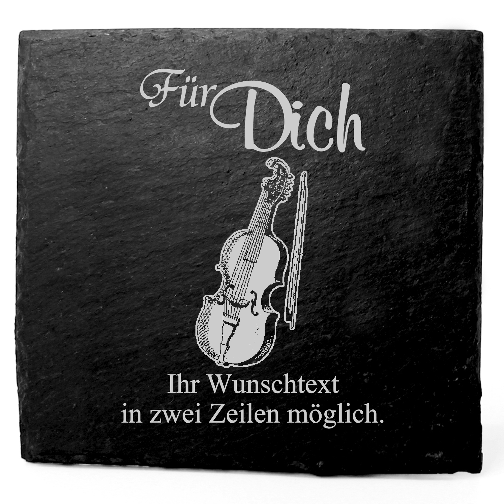 Deko Schiefer Untersetzer personalisiert Geige - Für Dich - 11x11cm