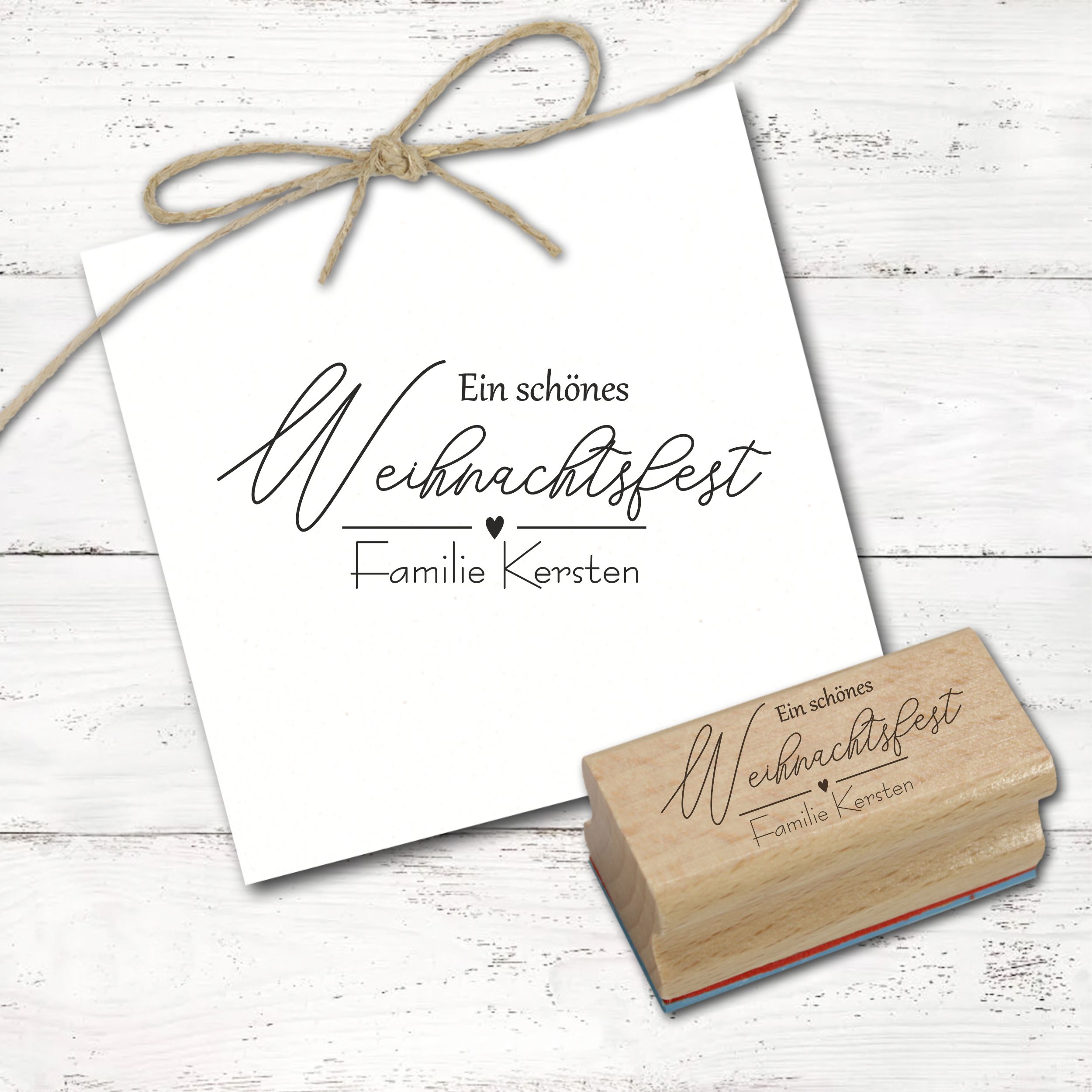 Motivstempel personalisiert Ein schönes Weihnachtsfest - Weihnachtsstempel mit Name Stempel Holzstempel 69 x 29 mm