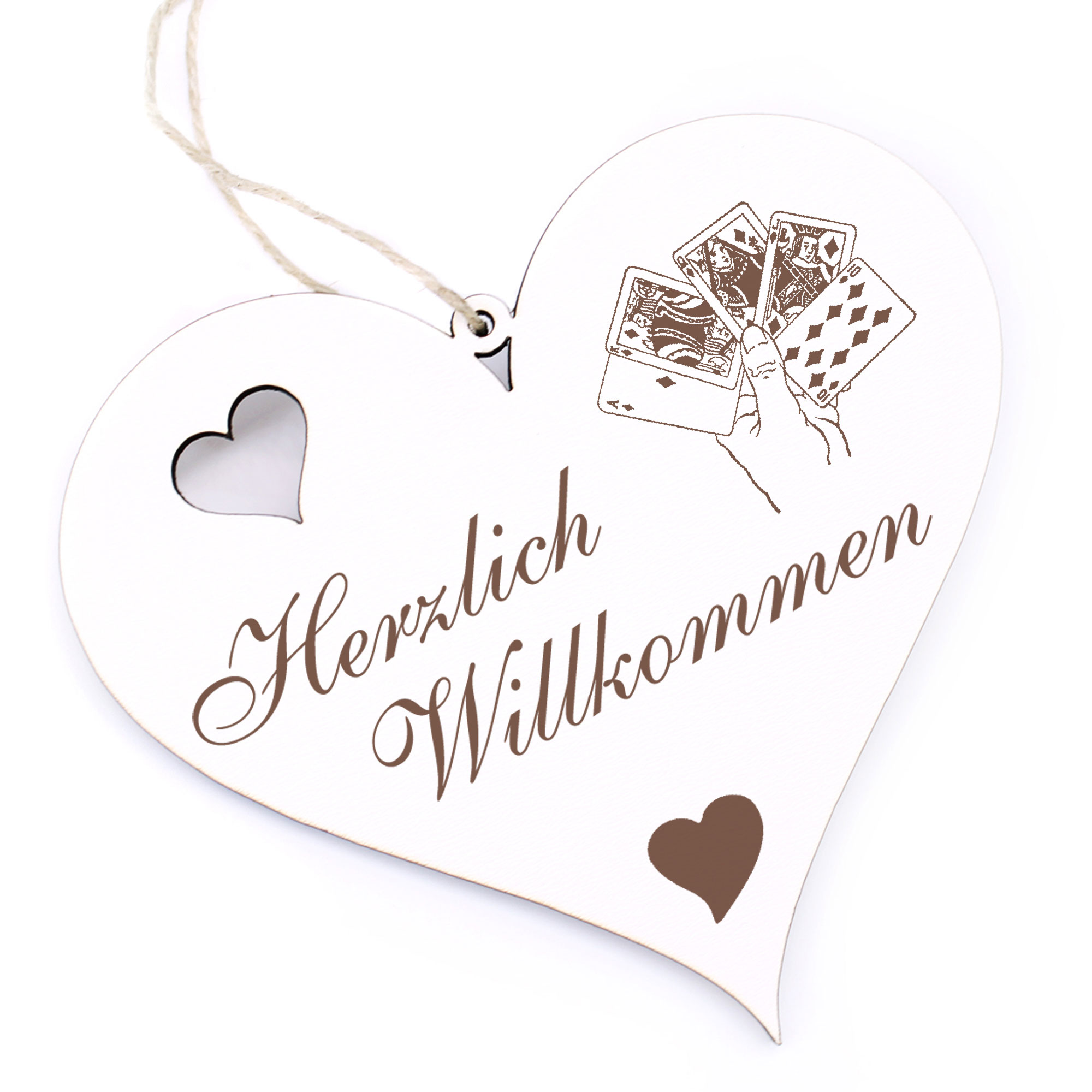 Herzlich Willkommen Schild - Poker - Deko Herz Holz
