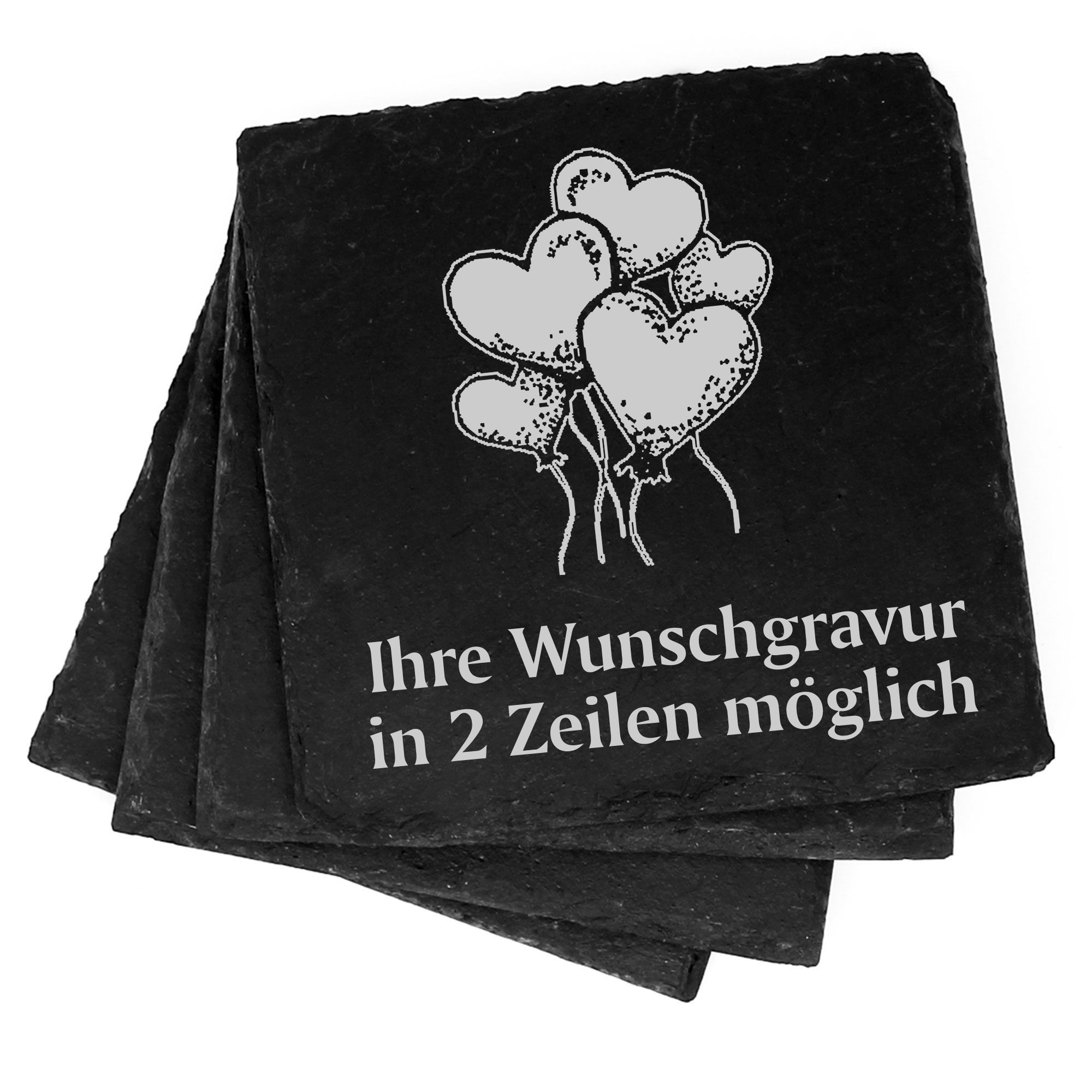 4x Herzluftballons Deko Schiefer Untersetzer Wunschgravur Set - 11 x 11 cm