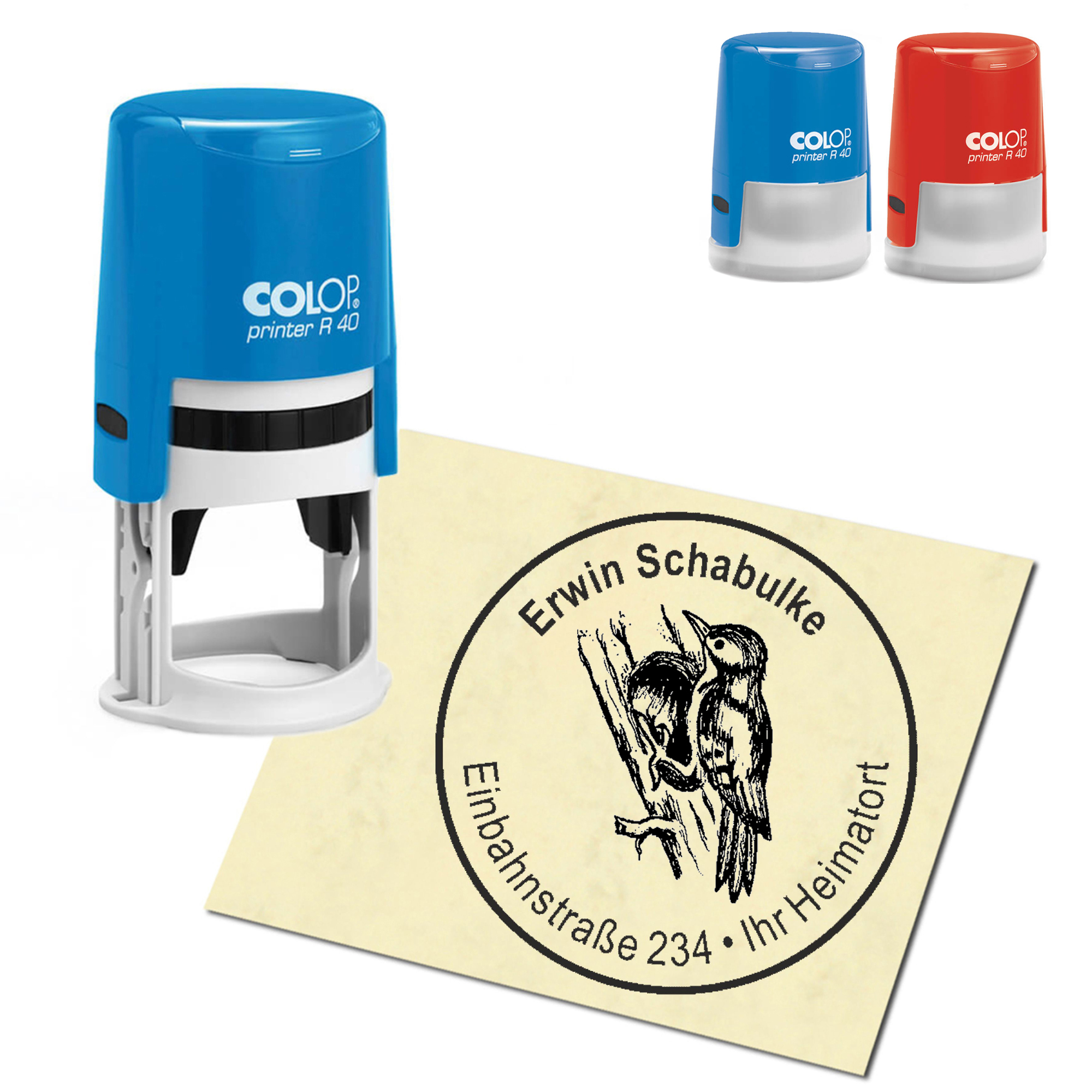 Stempel Adressstempel personalisiert - Specht - rund &empty; 40mm