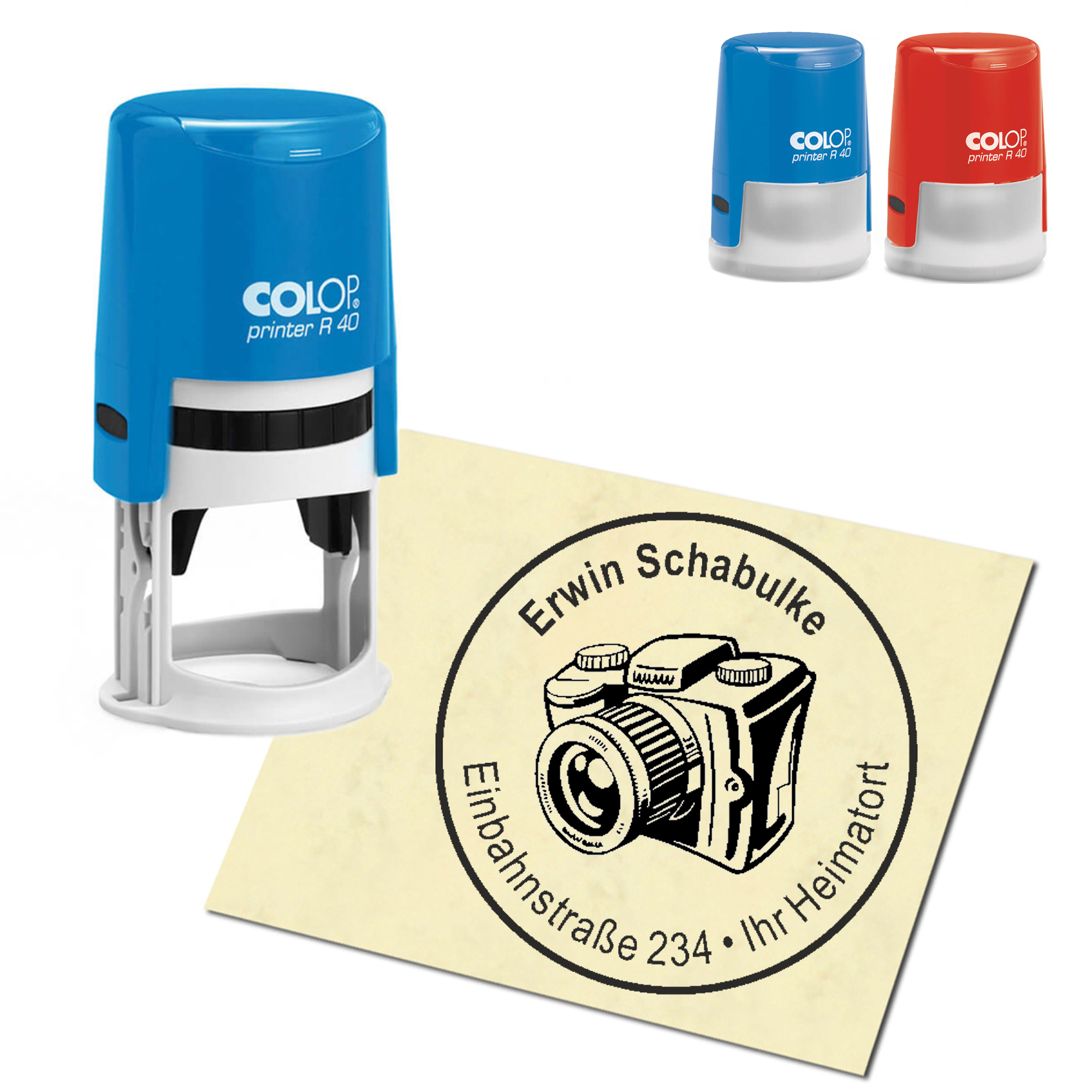 Stempel Adressstempel personalisiert - Kamera - rund &empty; 40mm