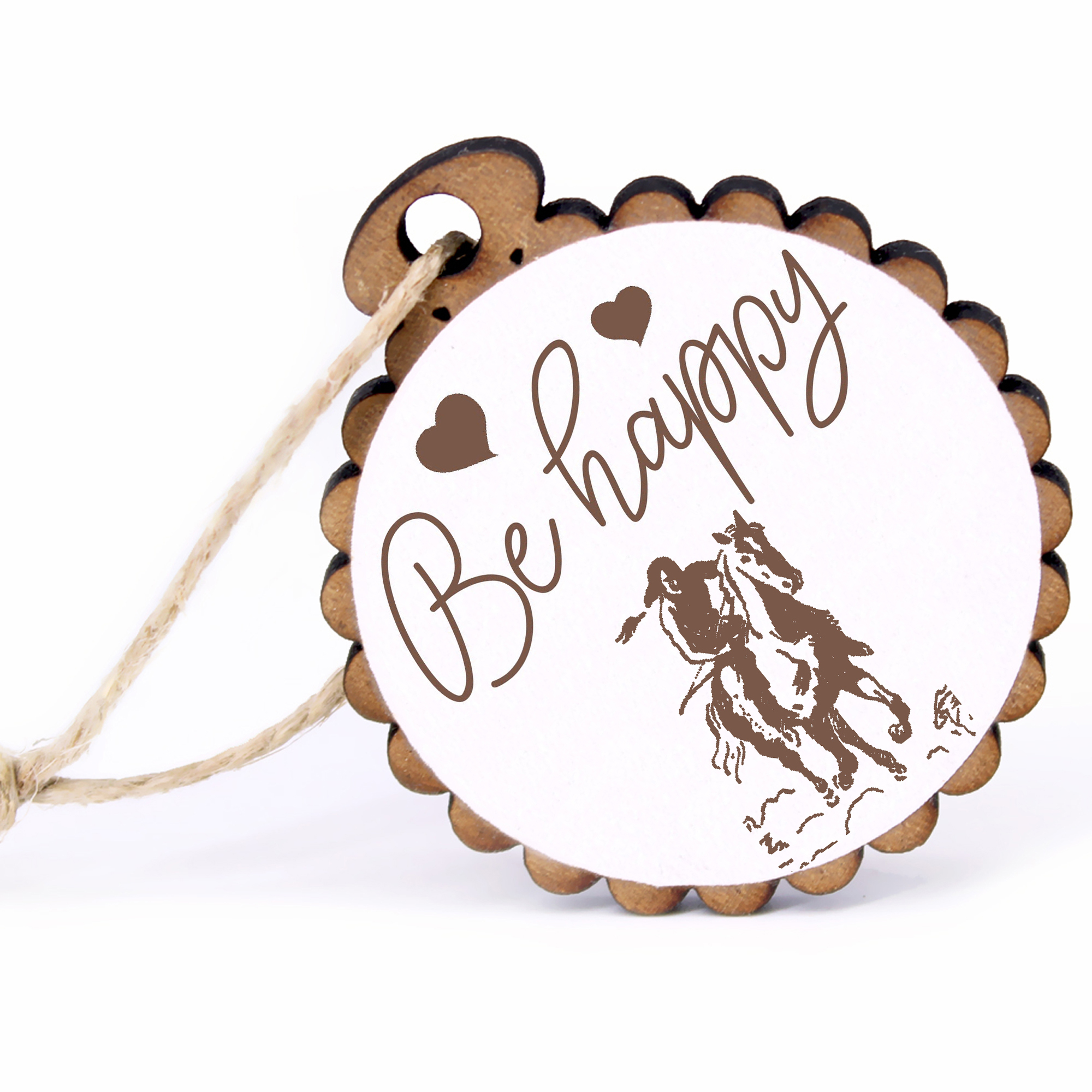 Geschenkanhänger - Be Happy Indianer -  Holz Ø-5cm - mit Juteband
