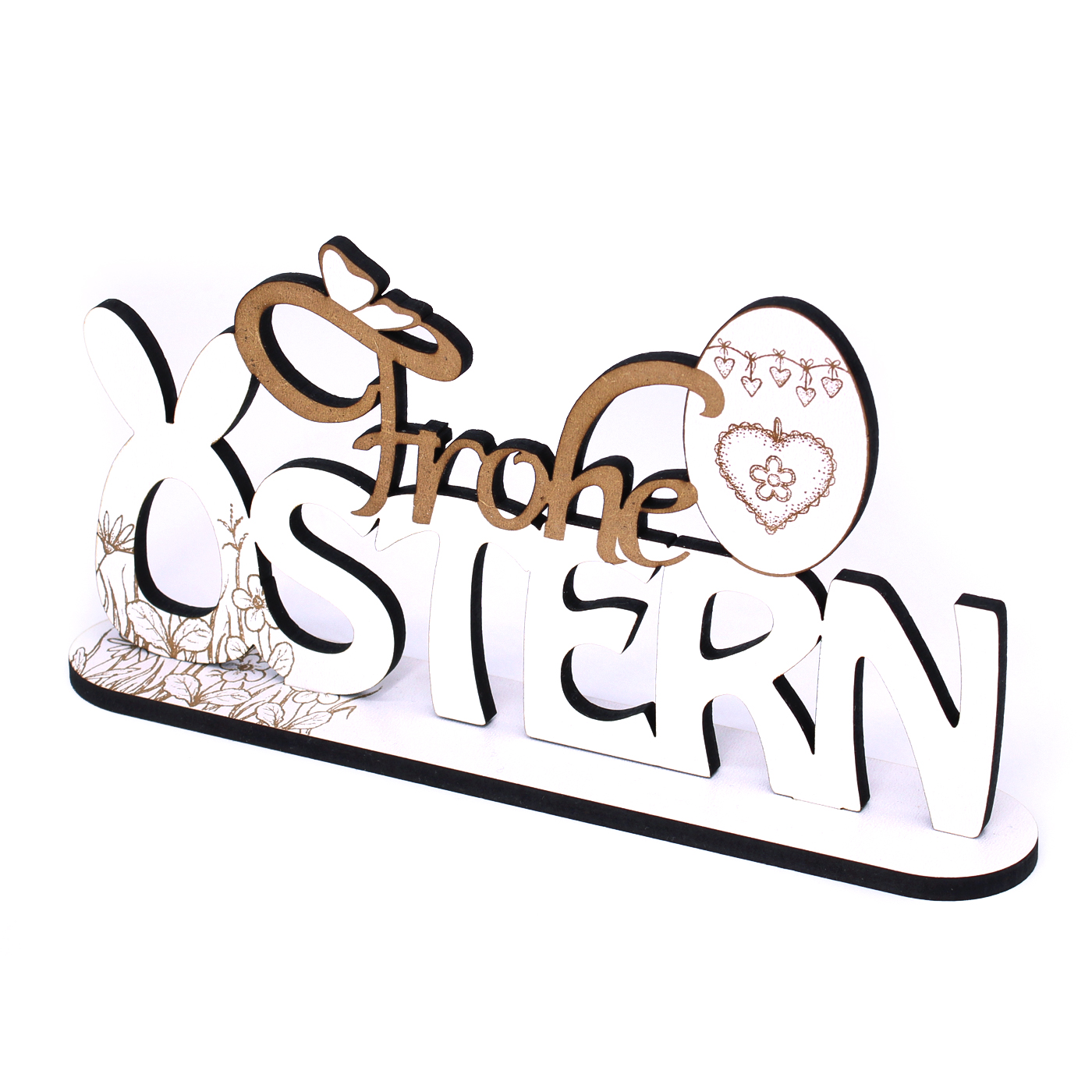 Deko Aufsteller Frohe Ostern - Schild mit Motiv Blumen Osterhase Herzen - 21 x 11 cm