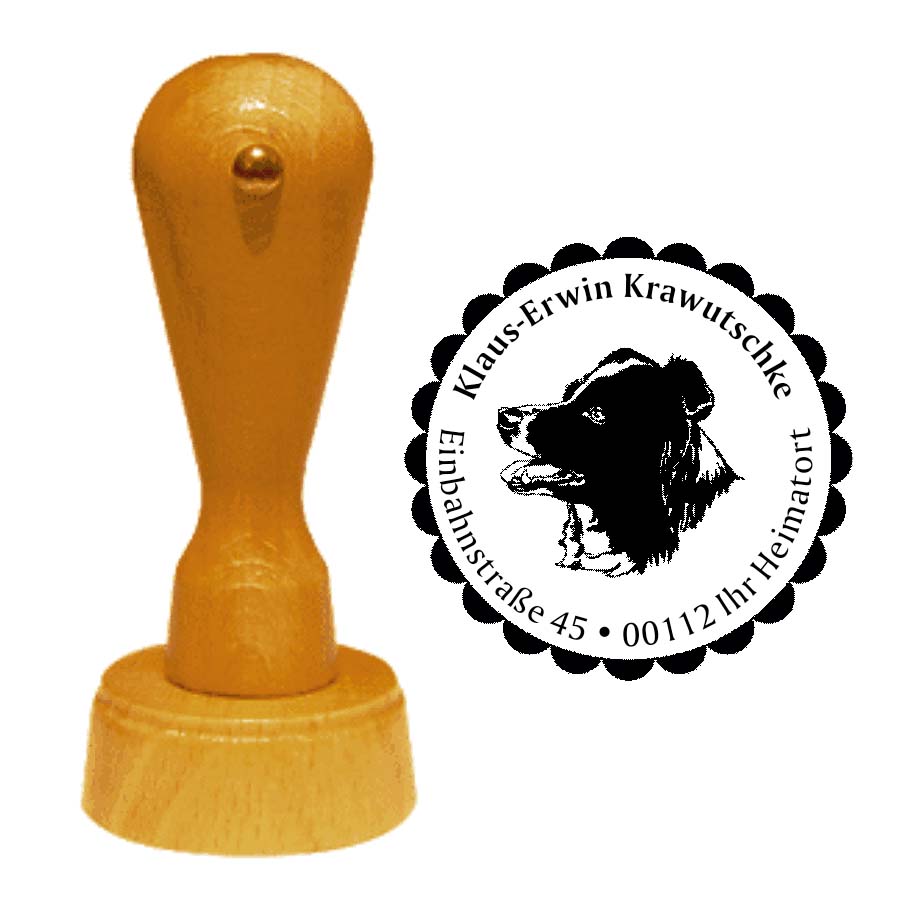 Adressstempel Australien Sheppherd -  Holzstempel personalisiert mit Adresse - Ø 40 mm