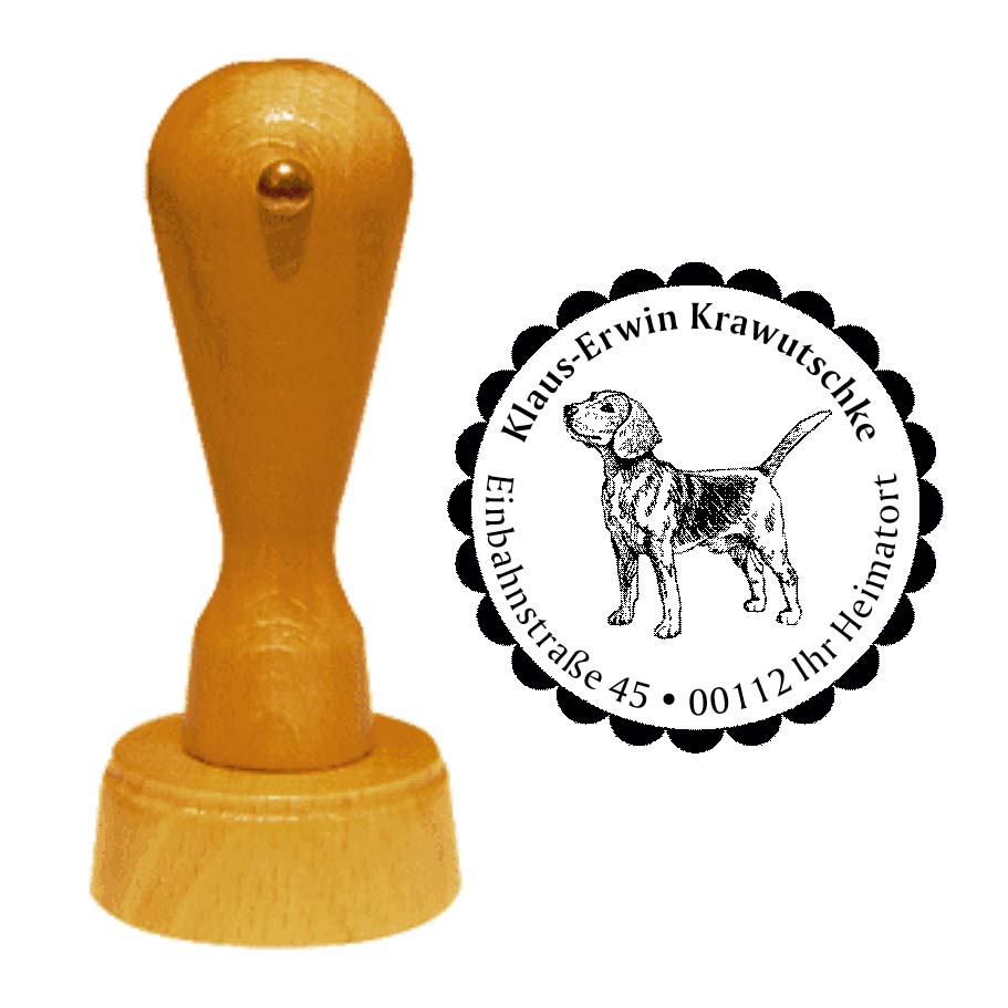 Adressstempel Beagle -  Holzstempel personalisiert mit Adresse - Ø 40 mm