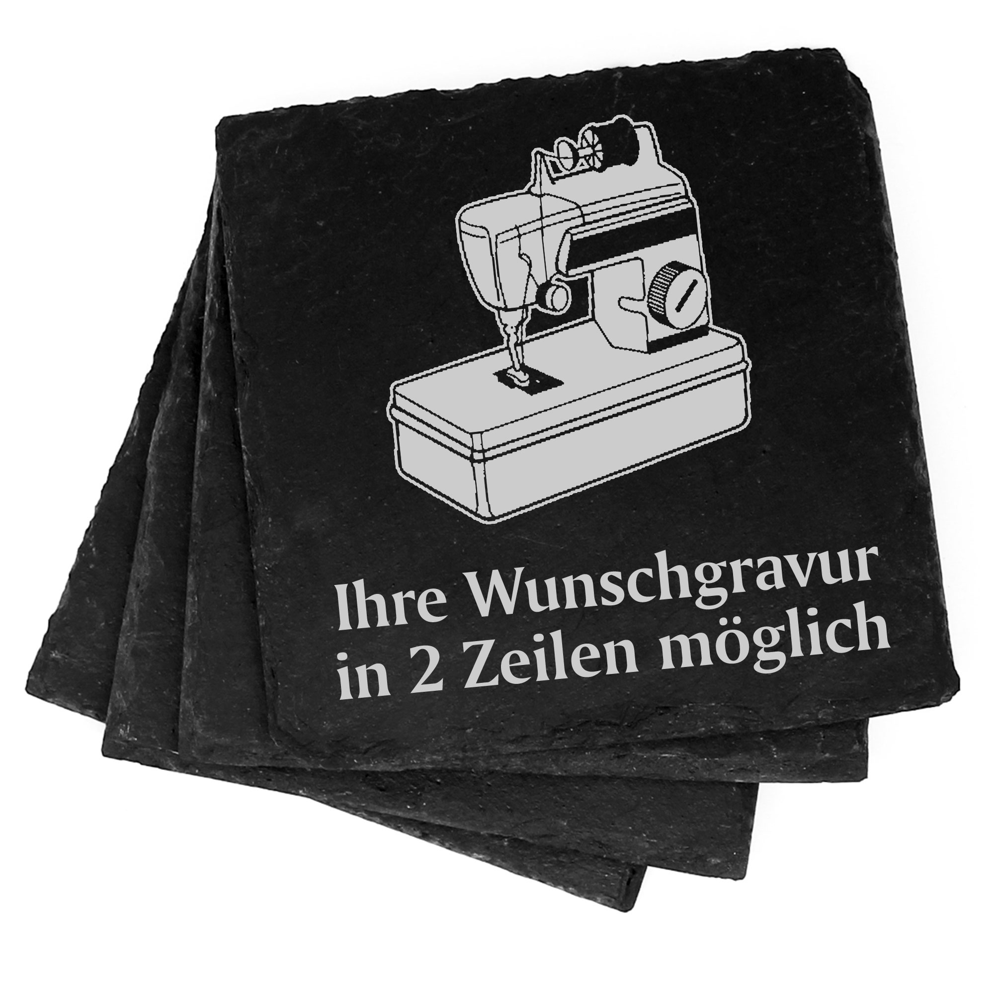 4x Nähmaschine Deko Schiefer Untersetzer Wunschgravur Set - 11 x 11 cm
