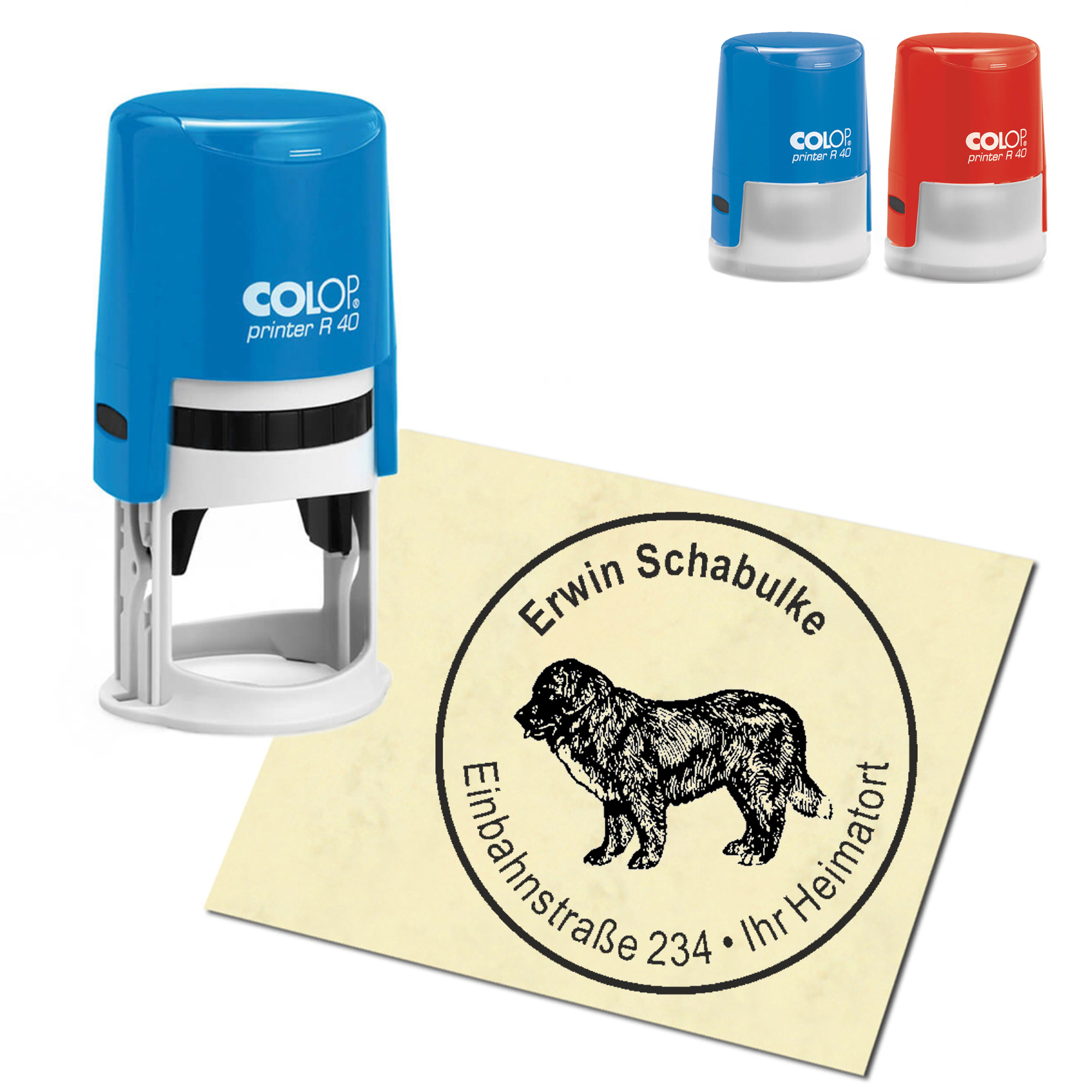 Stempel Adressstempel personalisiert - Neufundländer - rund &empty; 40mm