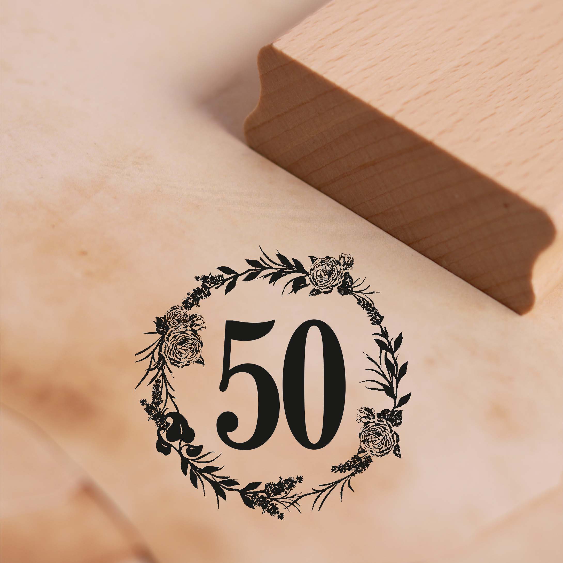Motivstempel Jubiläum 50 Jahre Geburtstag Vintage Kranz Rosen Stempel 48 x 48 mm