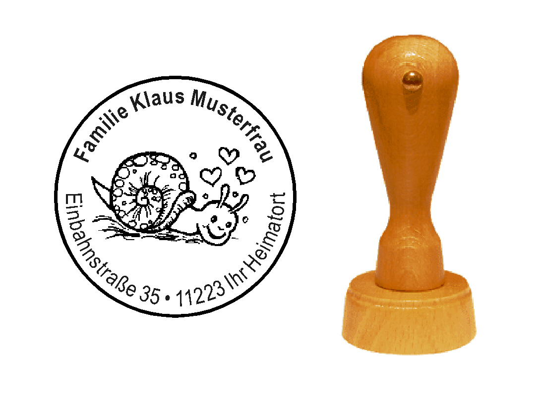 « Schnecke in love » Holzstempel mit persönlichem Wunschtext