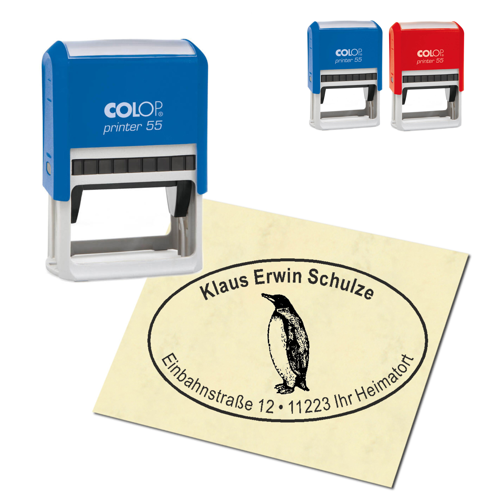 Adressstempel personalisiert Stempel - Pinguin Königspinguin - oval 59 x 39 mm