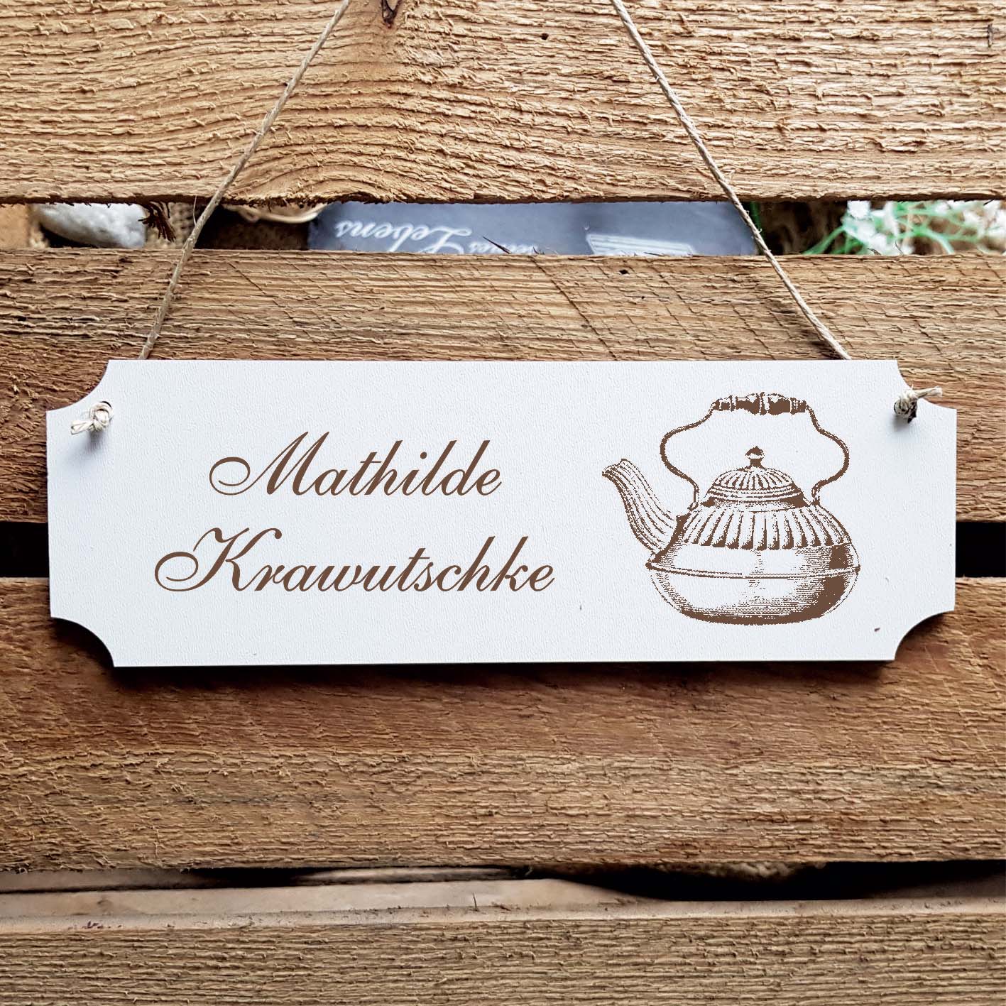 Schild « Teekanne » Namensschild Türschild zum Anhängen - 20 x 6,7 cm