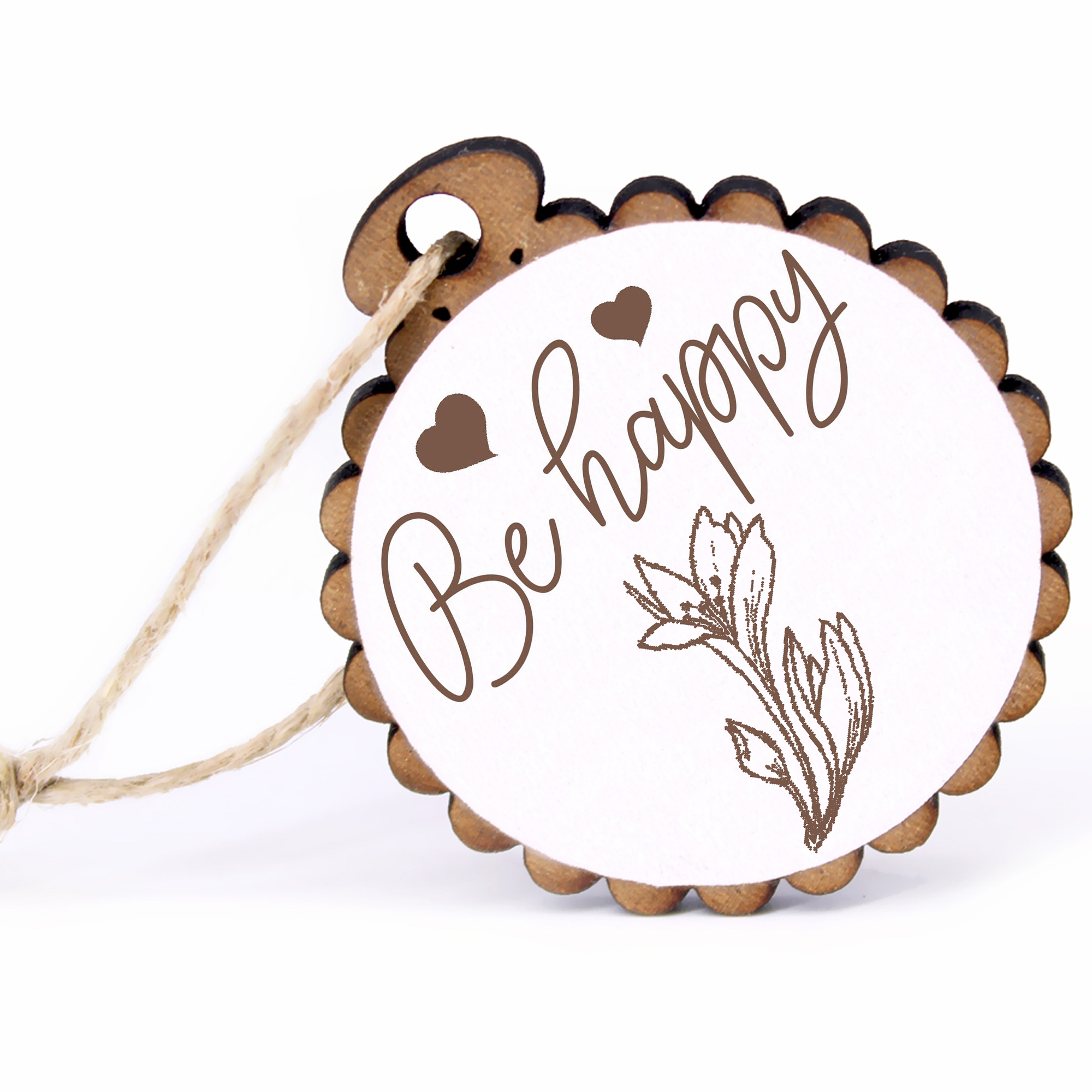Geschenkanhänger - Be Happy Herbstzeitlose -  Holz Ø-5cm - mit Juteband