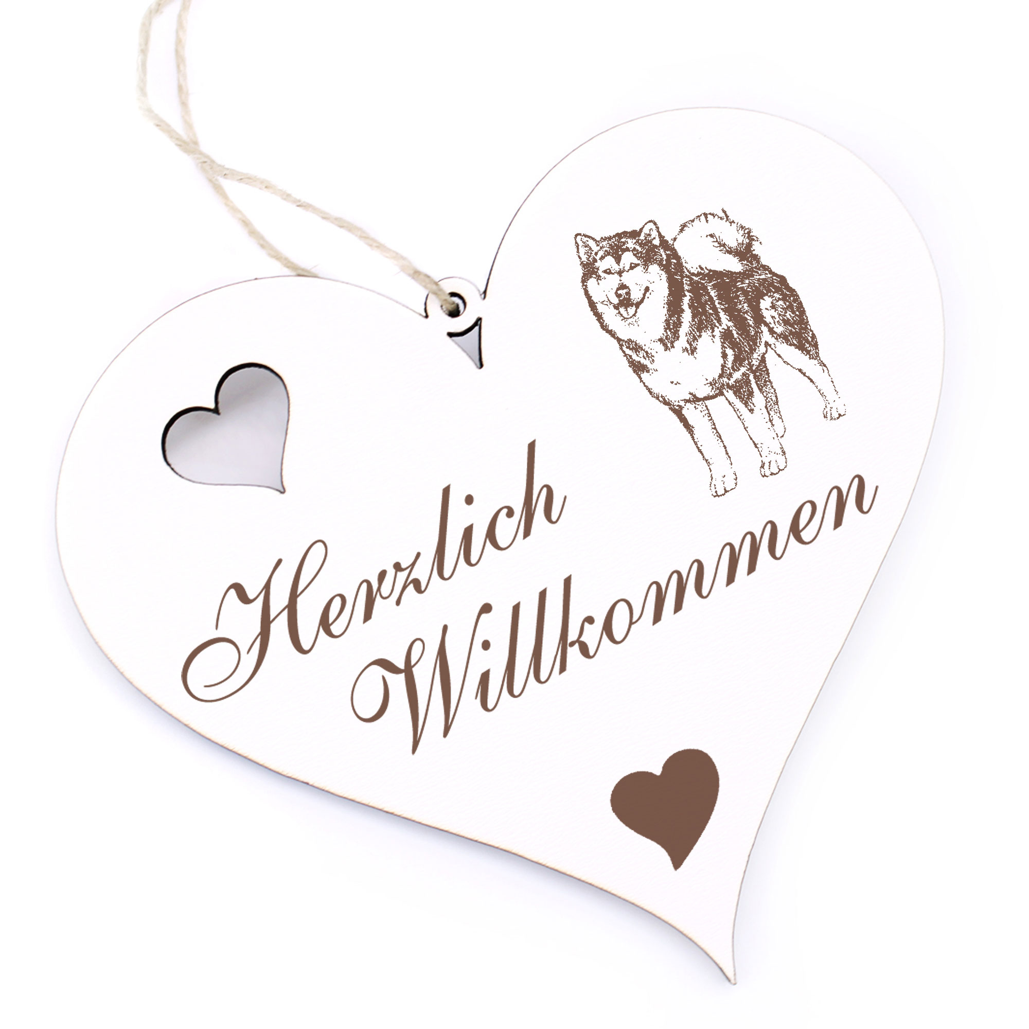 Herzlich Willkommen Schild - Alaskan Malamute - Deko Herz Holz
