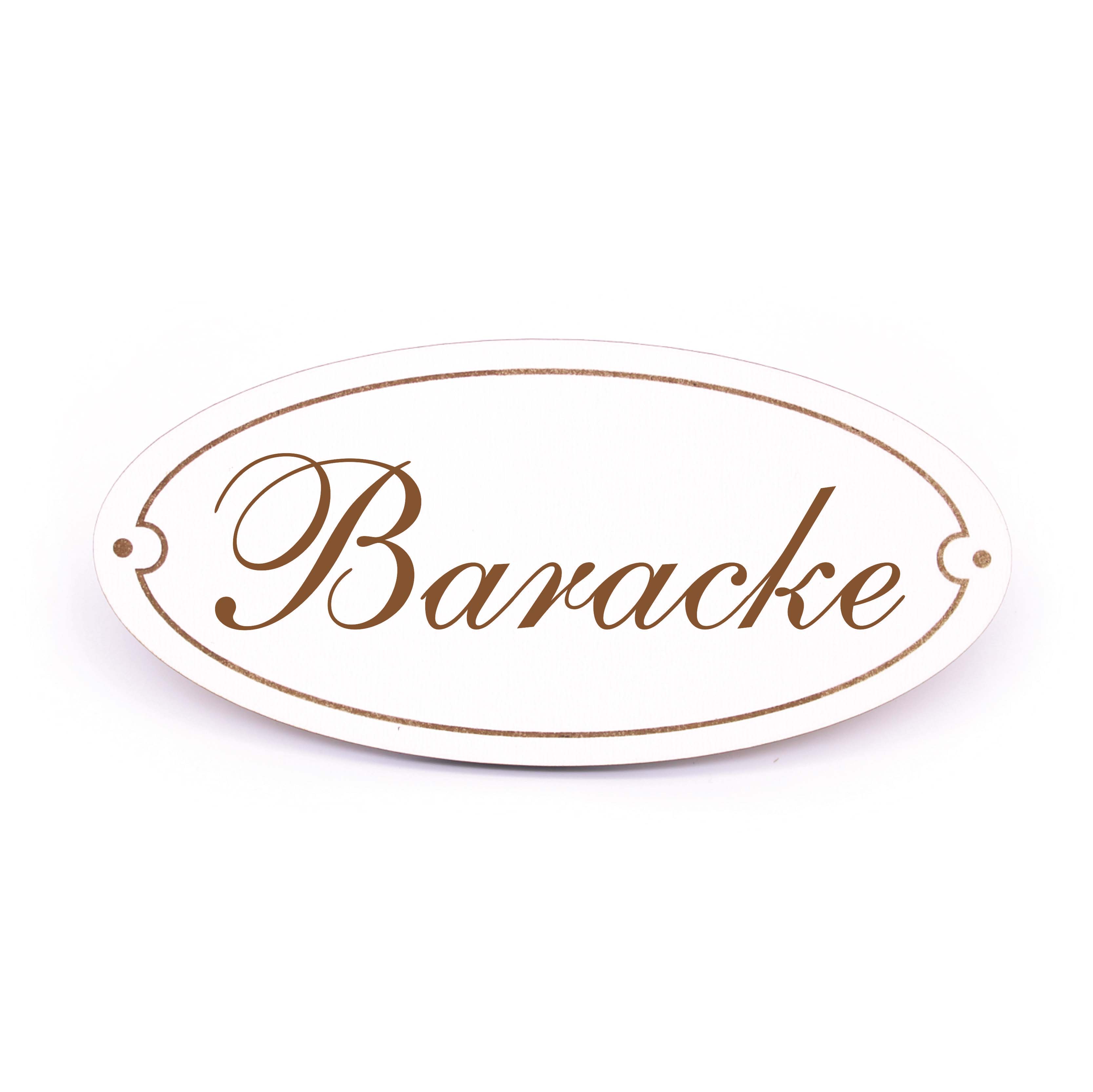 Ovales Türschild Baracke - selbstklebend - 15 x 7 cm