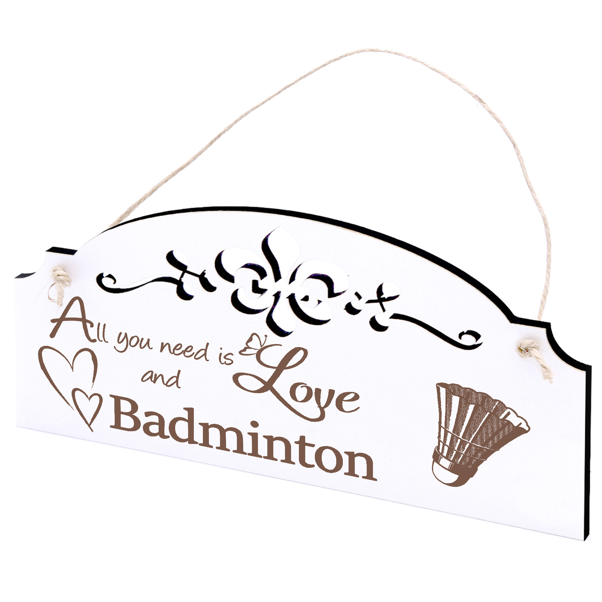 Schild Badminton Federball Deko 20x10cm - All you need is Love and Badminton - Holz
