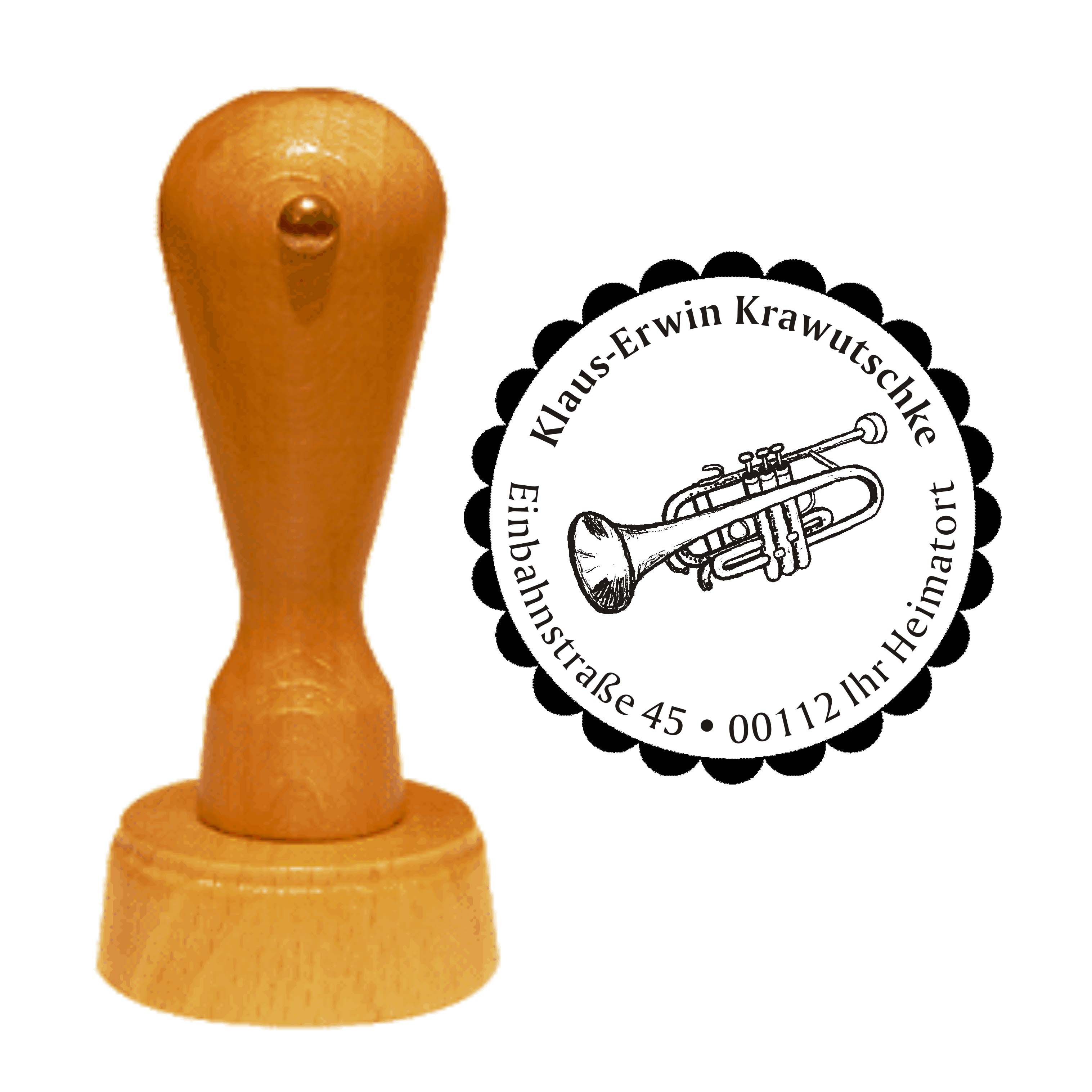 Adressenstempel « TROMPETE 02 » Stempel Ø 40 mm