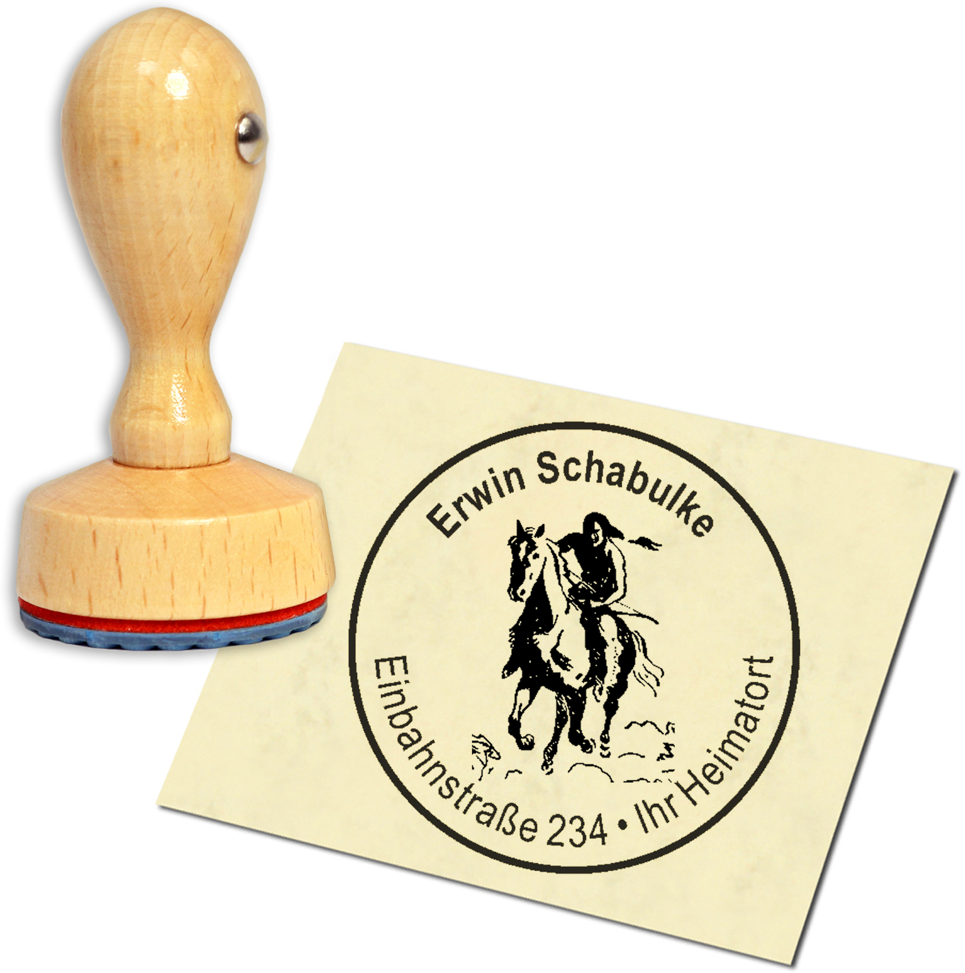 Stempel Adressstempel Holzstempel - Indianer - rund 40mm