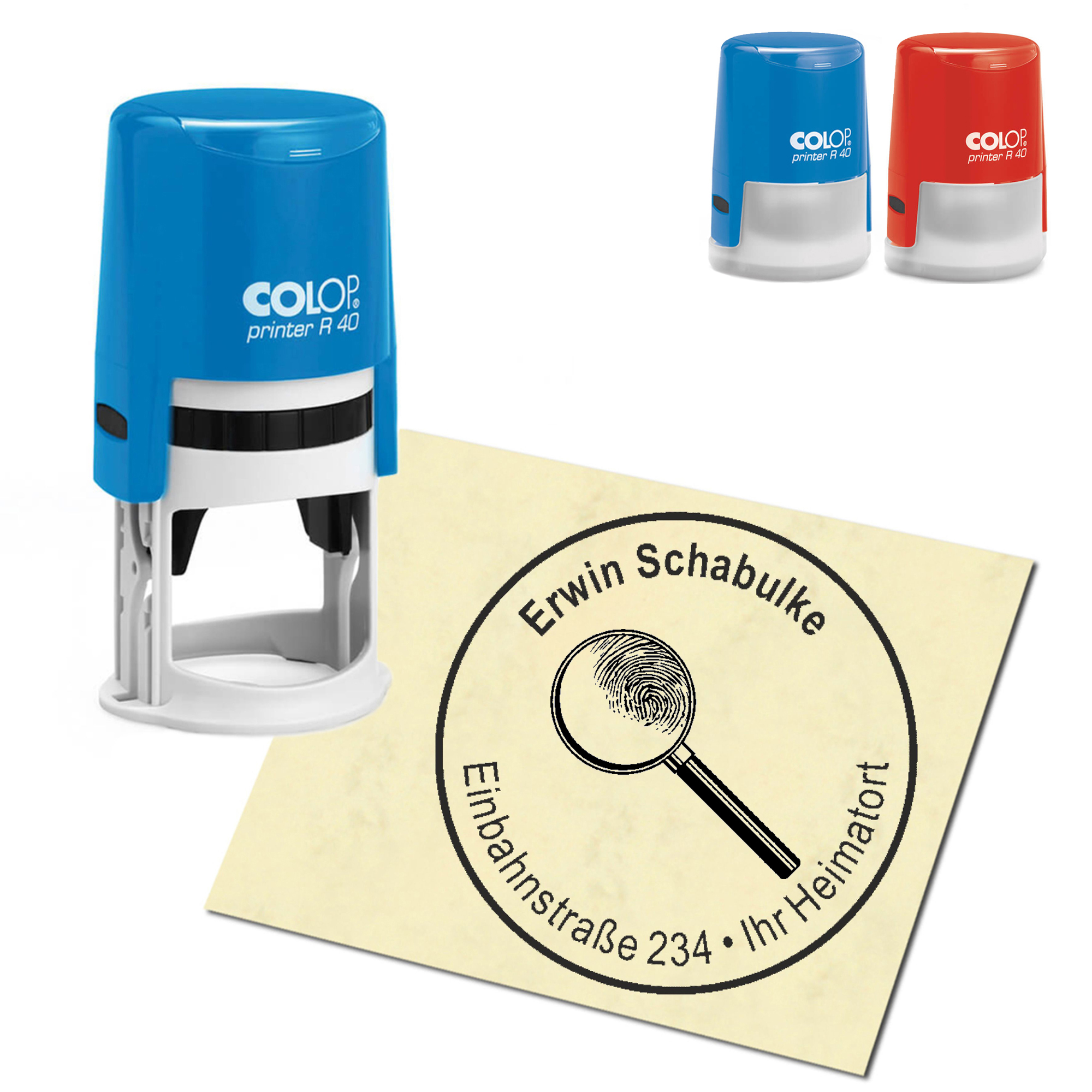 Stempel Adressstempel personalisiert - Lupe - rund &empty; 40mm