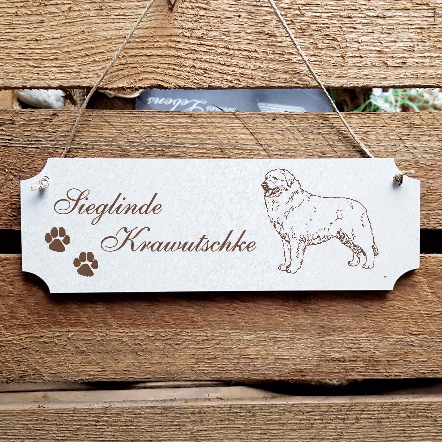 Schild « Kuvasz » Namensschild Türschild zum Anhängen - 20 x 6,7 cm