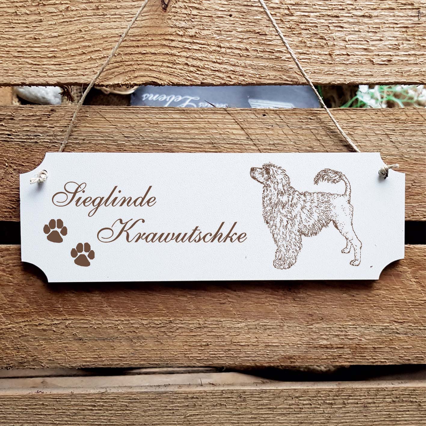 Schild « Portugiesischer Wasserhund » Namensschild Türschild zum Anhängen - 20 x 6,7 cm