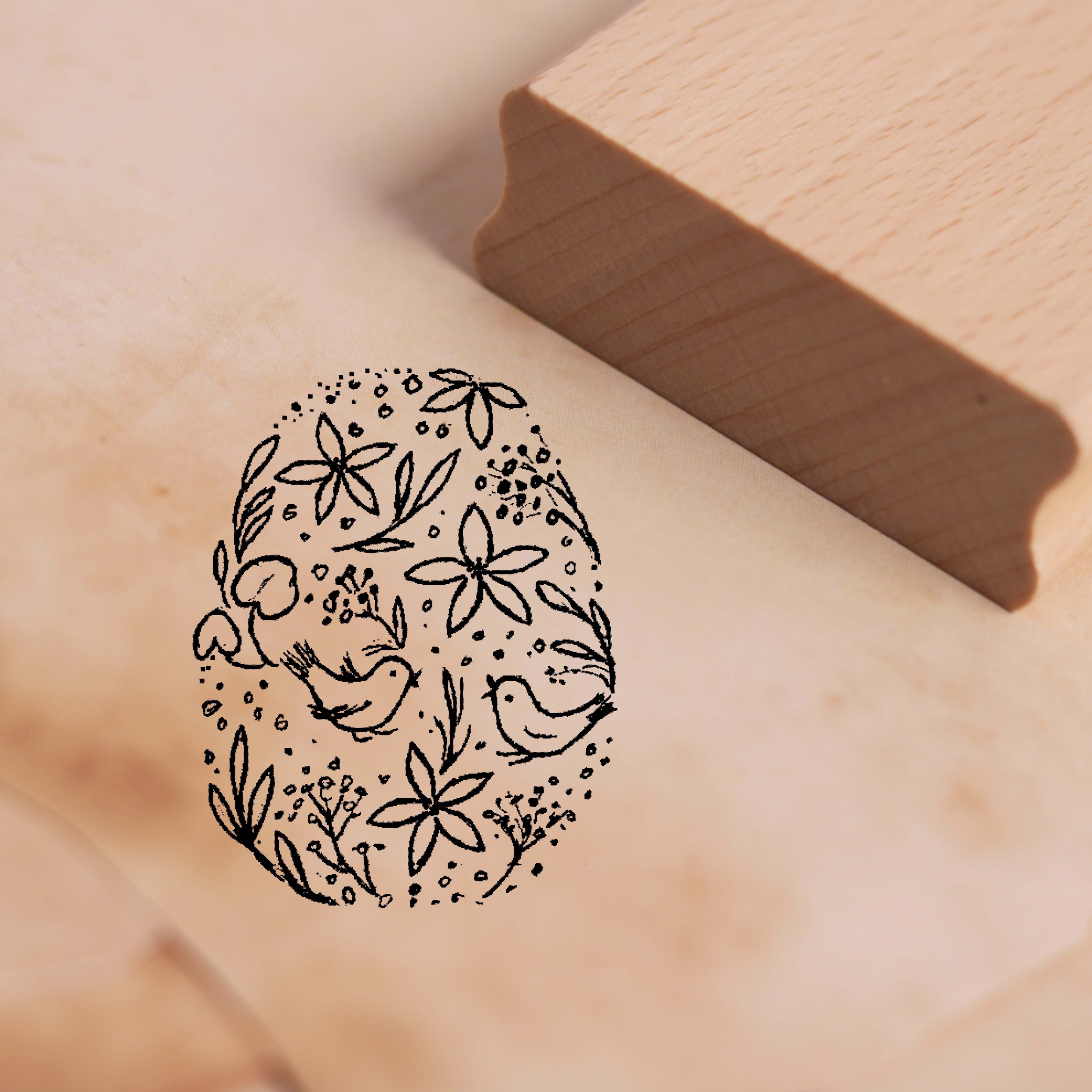 Motivstempel Florales Osterei mit Vögeln Stempel Ostern 38 x 48 mm