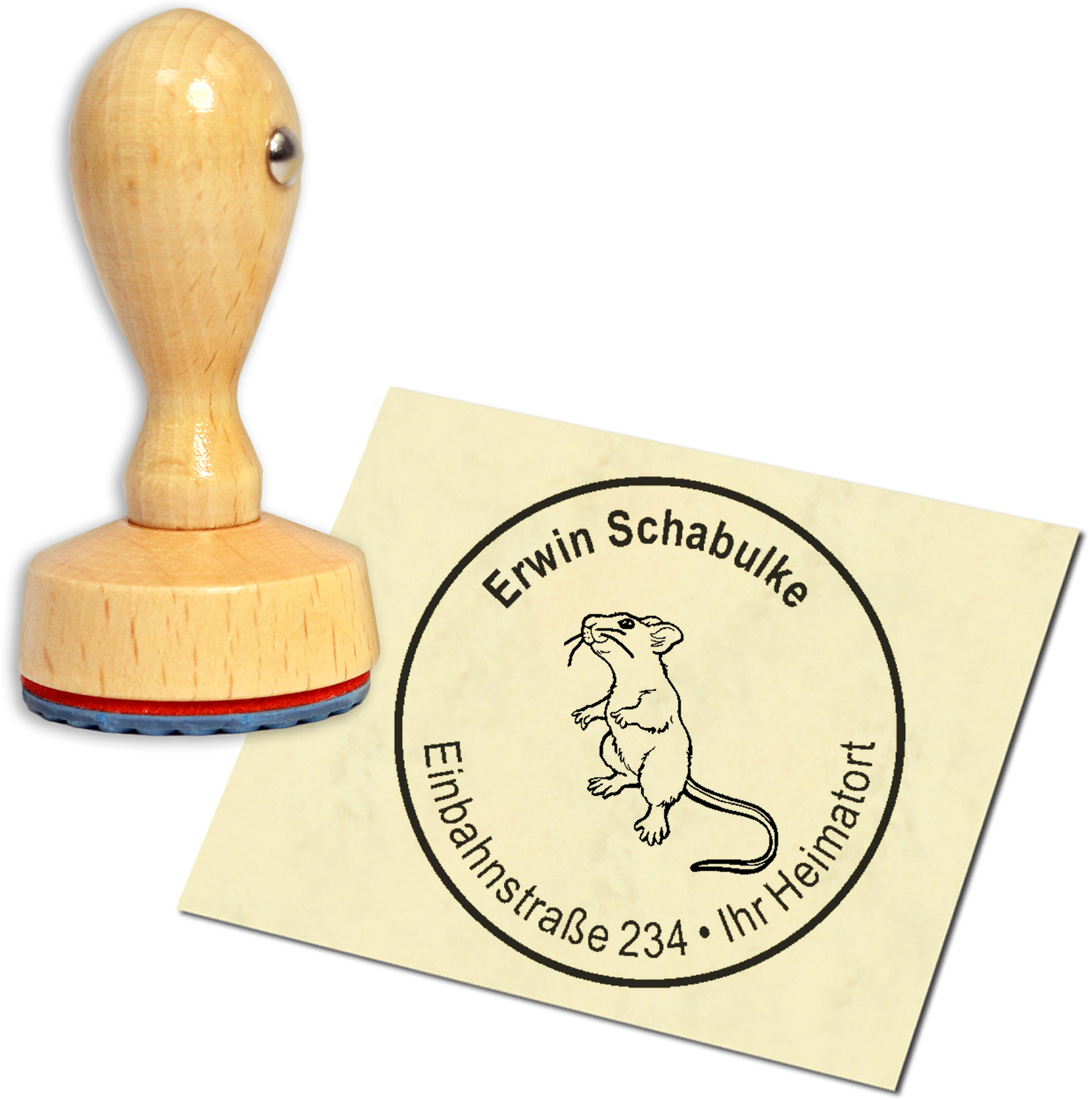 Stempel Adressstempel Holzstempel - stehende Ratte - rund 40mm