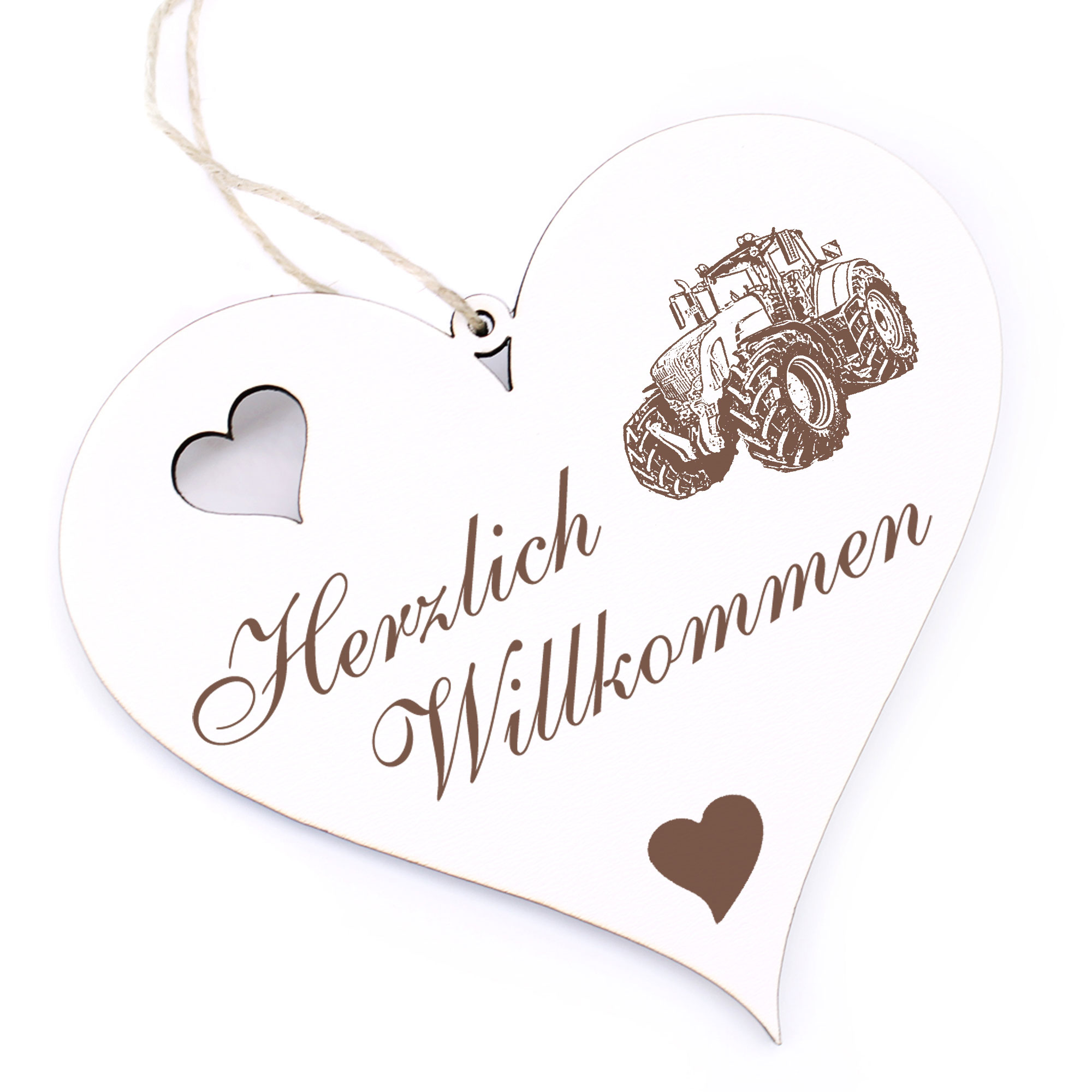 Herzlich Willkommen Schild - Traktor - Deko Herz Holz
