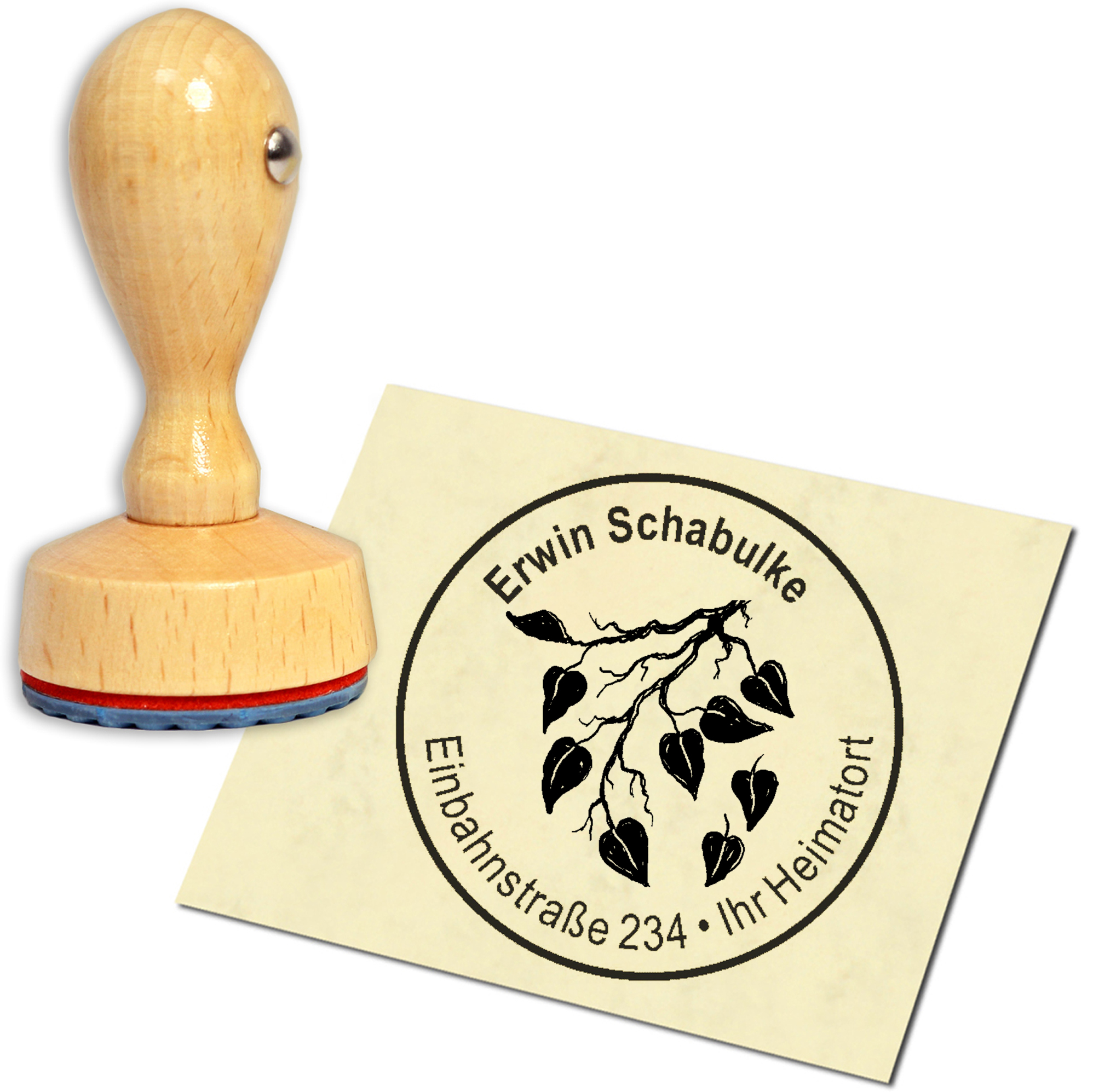 Stempel Adressstempel Holzstempel - Zweig mit Blüten - rund 40mm