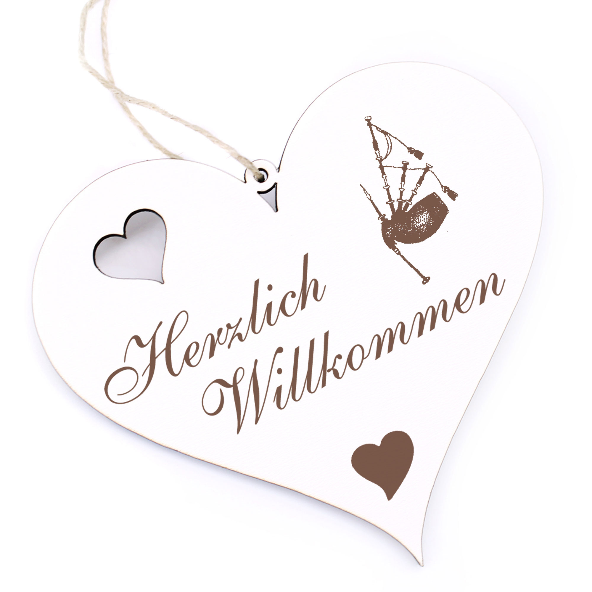 Herzlich Willkommen Schild - Dudelsack - Deko Herz Holz