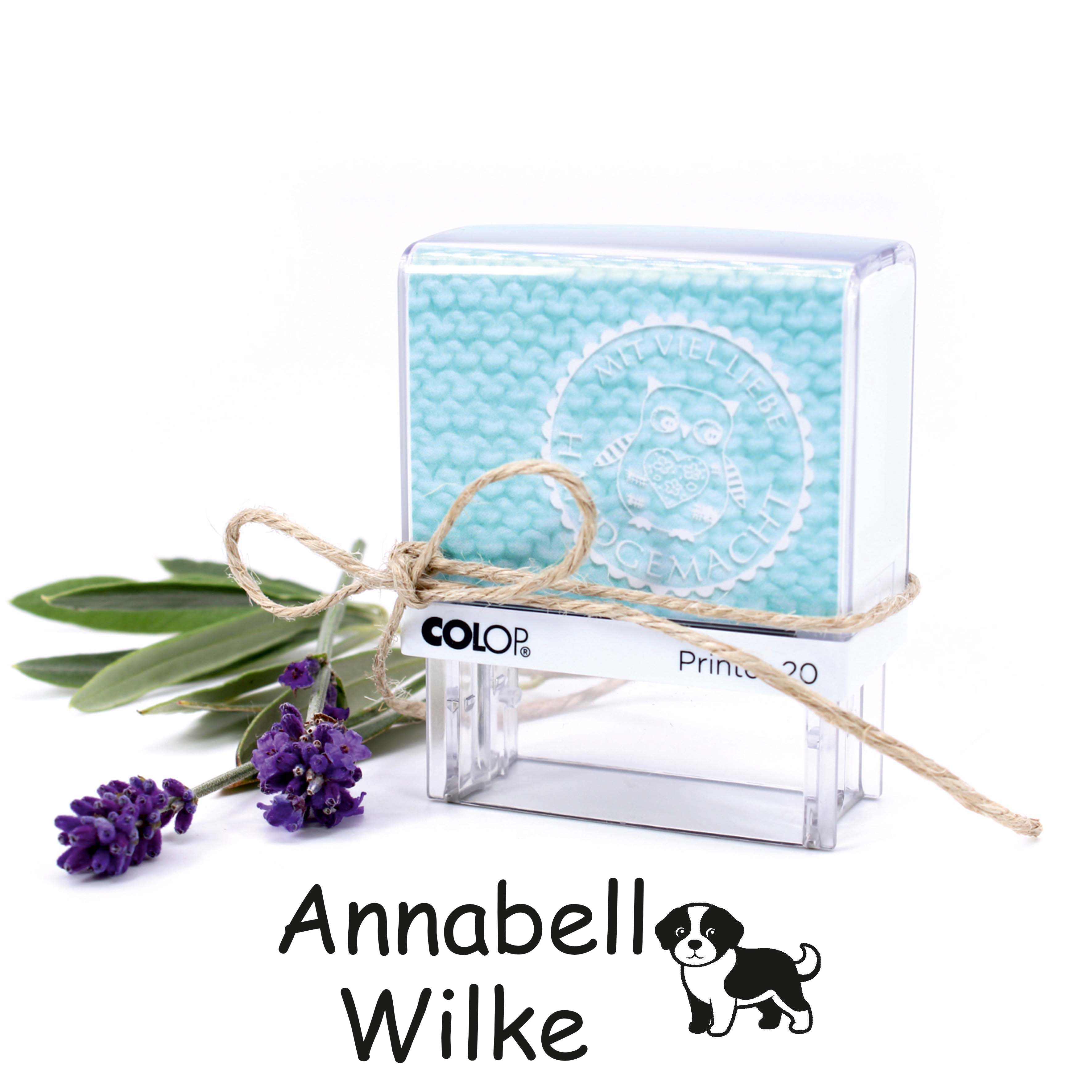 Textilstempel Hund - personalisierter Automatikstempel mit Namen - für Textilien Kleidung 38x14mm