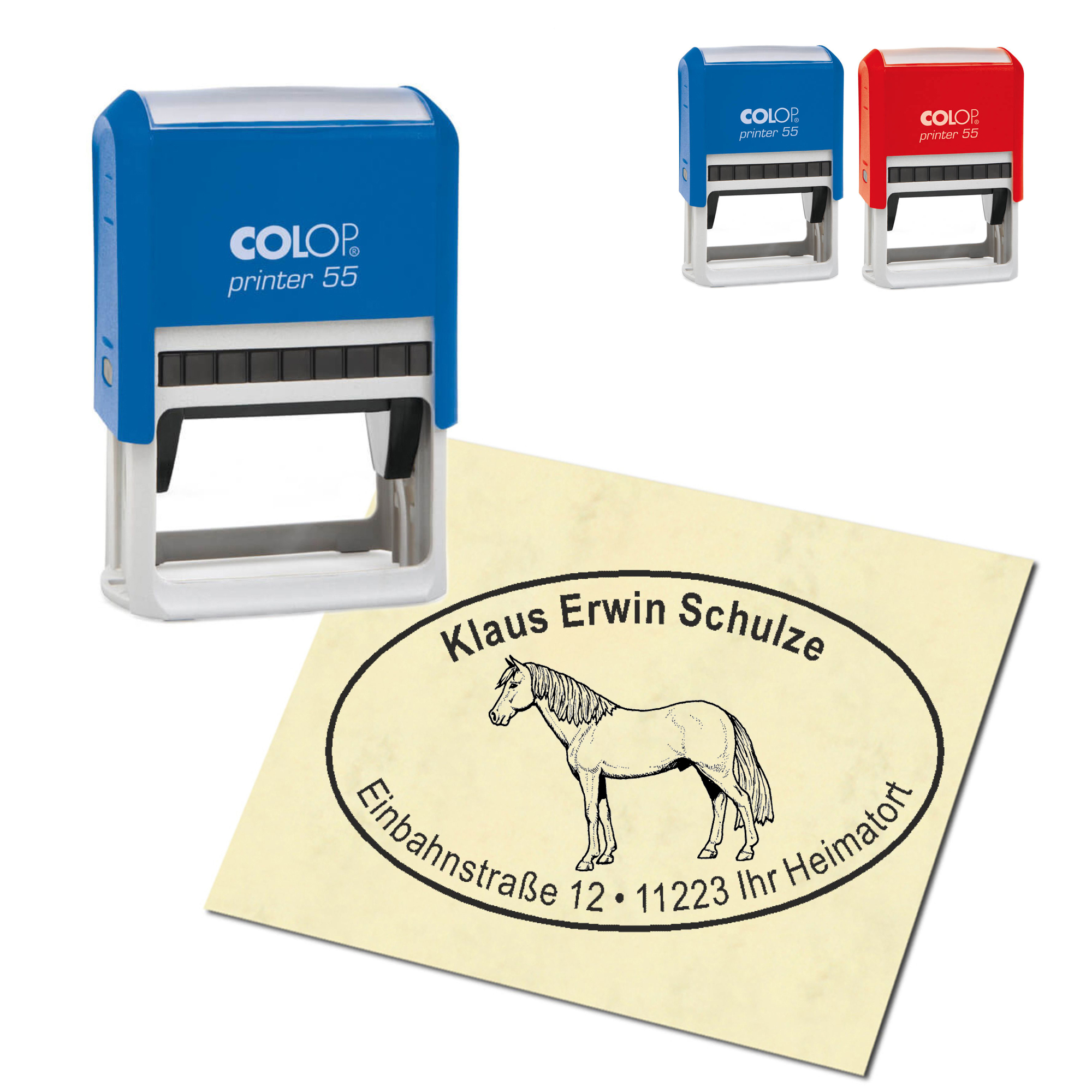 Adressstempel personalisiert Stempel - Hannoveraner Pferd - oval 59 x 39 mm