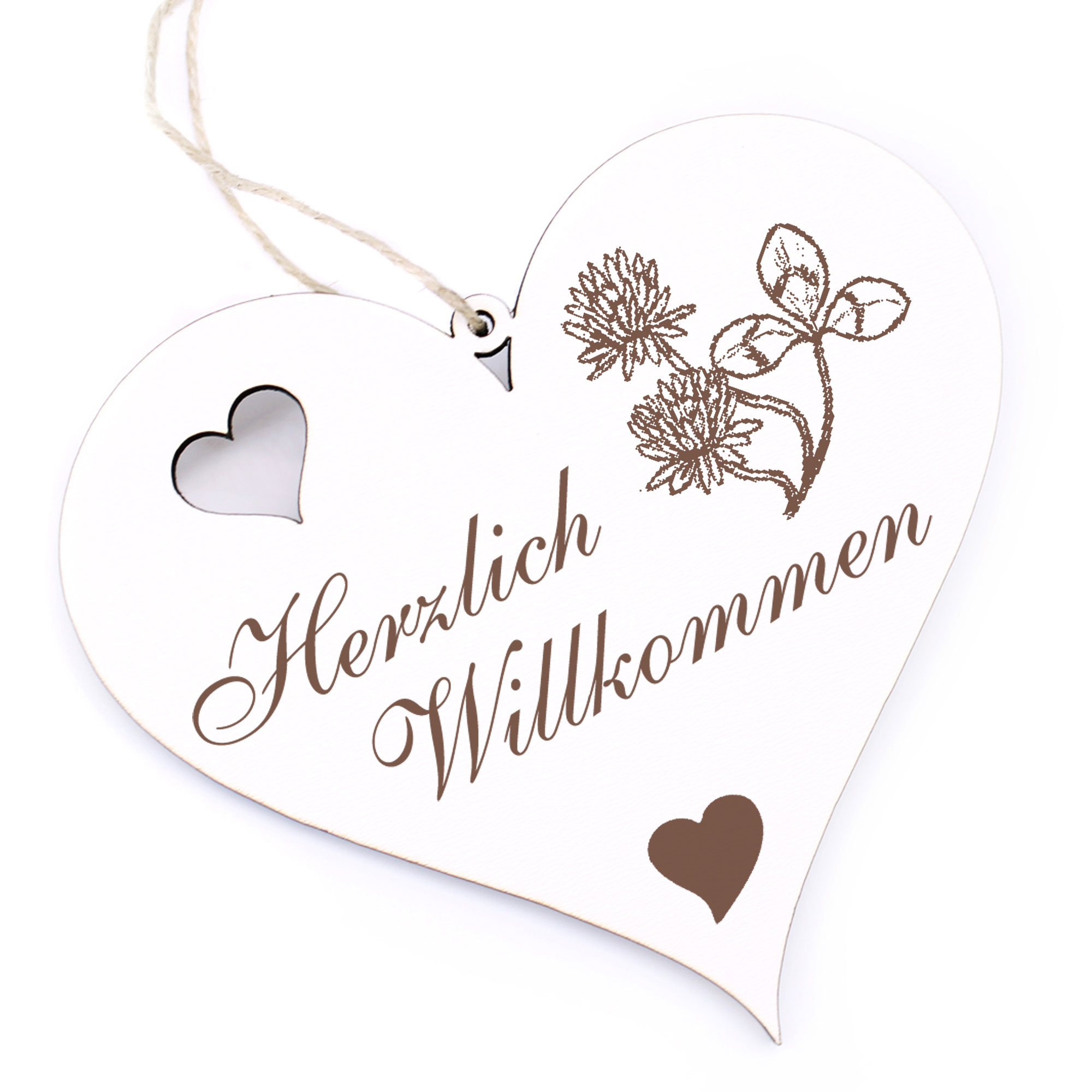 Herzlich Willkommen Schild - Weißklee - Deko Herz Holz
