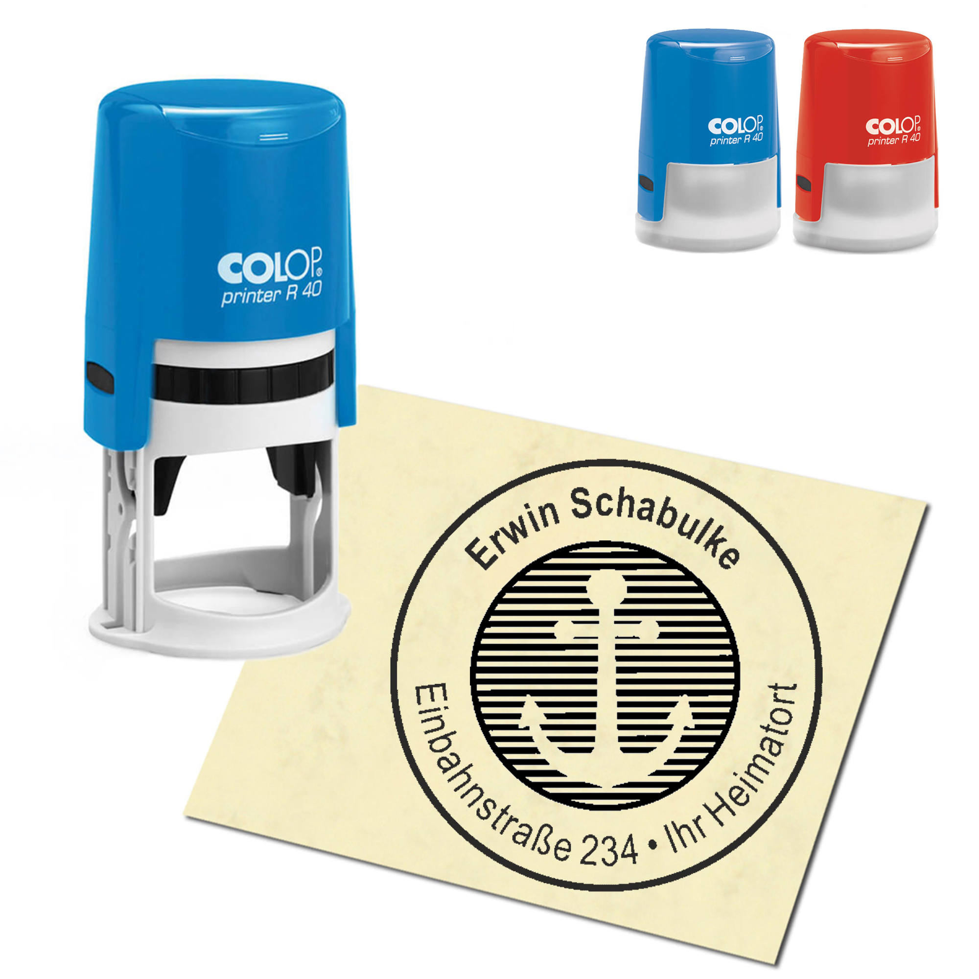 Stempel Adressstempel personalisiert - Anker auf Patch - rund &empty; 40mm